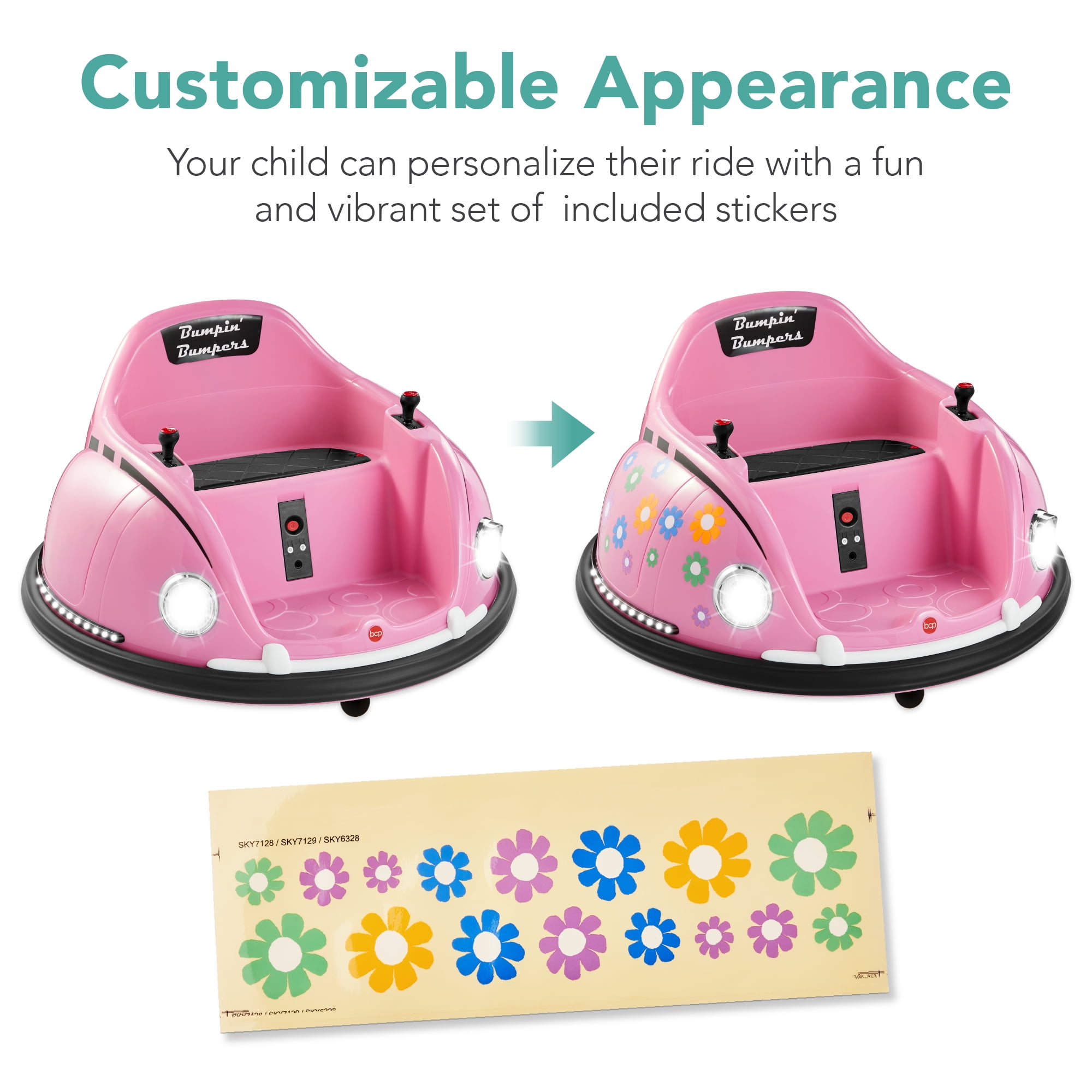 Best Choice Products 6V Kids Ride On Bumper Car Toy w/ Remote Control, Harness, Lights, 360 Degree Spin - Pink