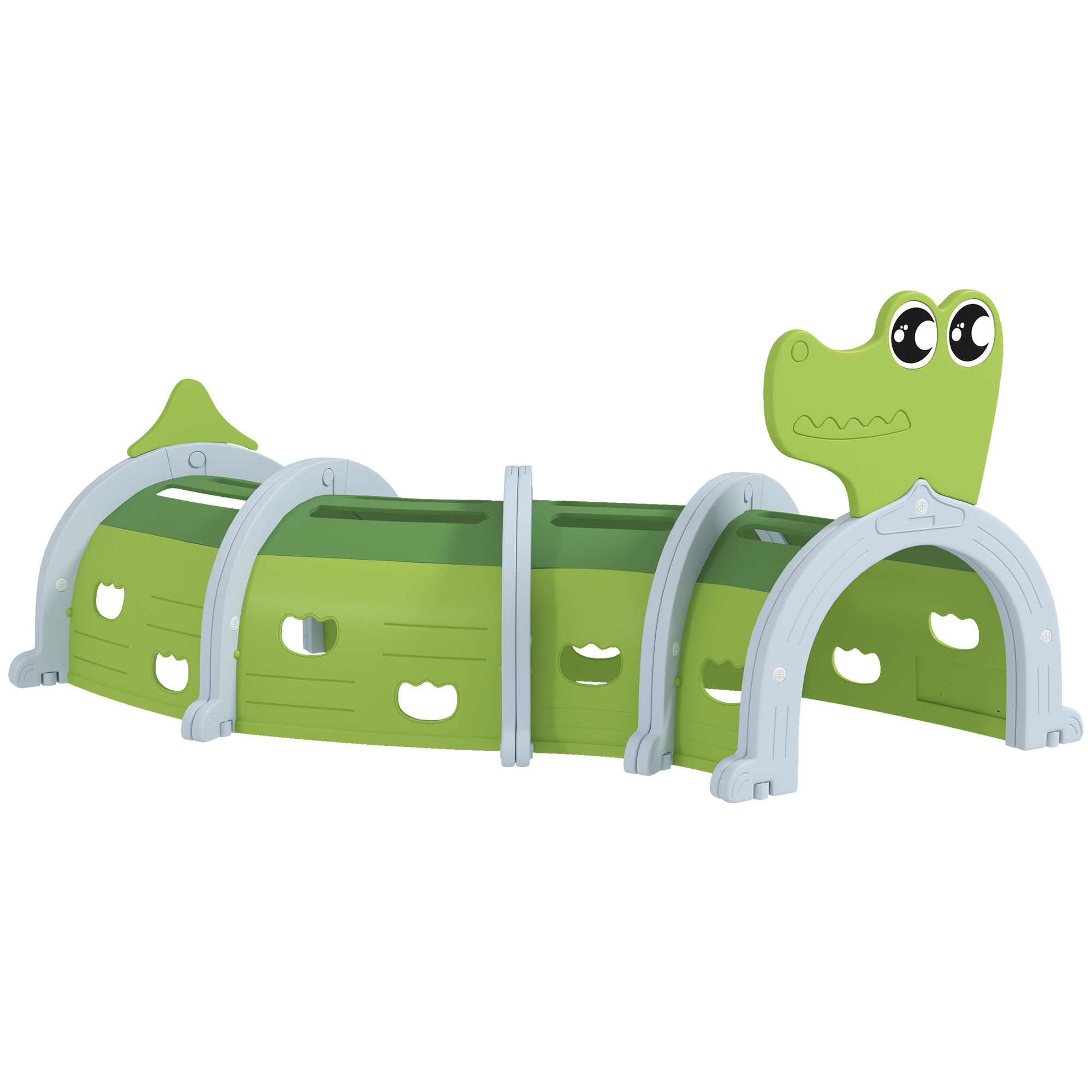 AIYAPLAY Krokodil Speeltunnel, Flexibele Vorm, Robuust, voor Kinderen 3-6 Jaar, 194 x 88 x 92 cm, Groen