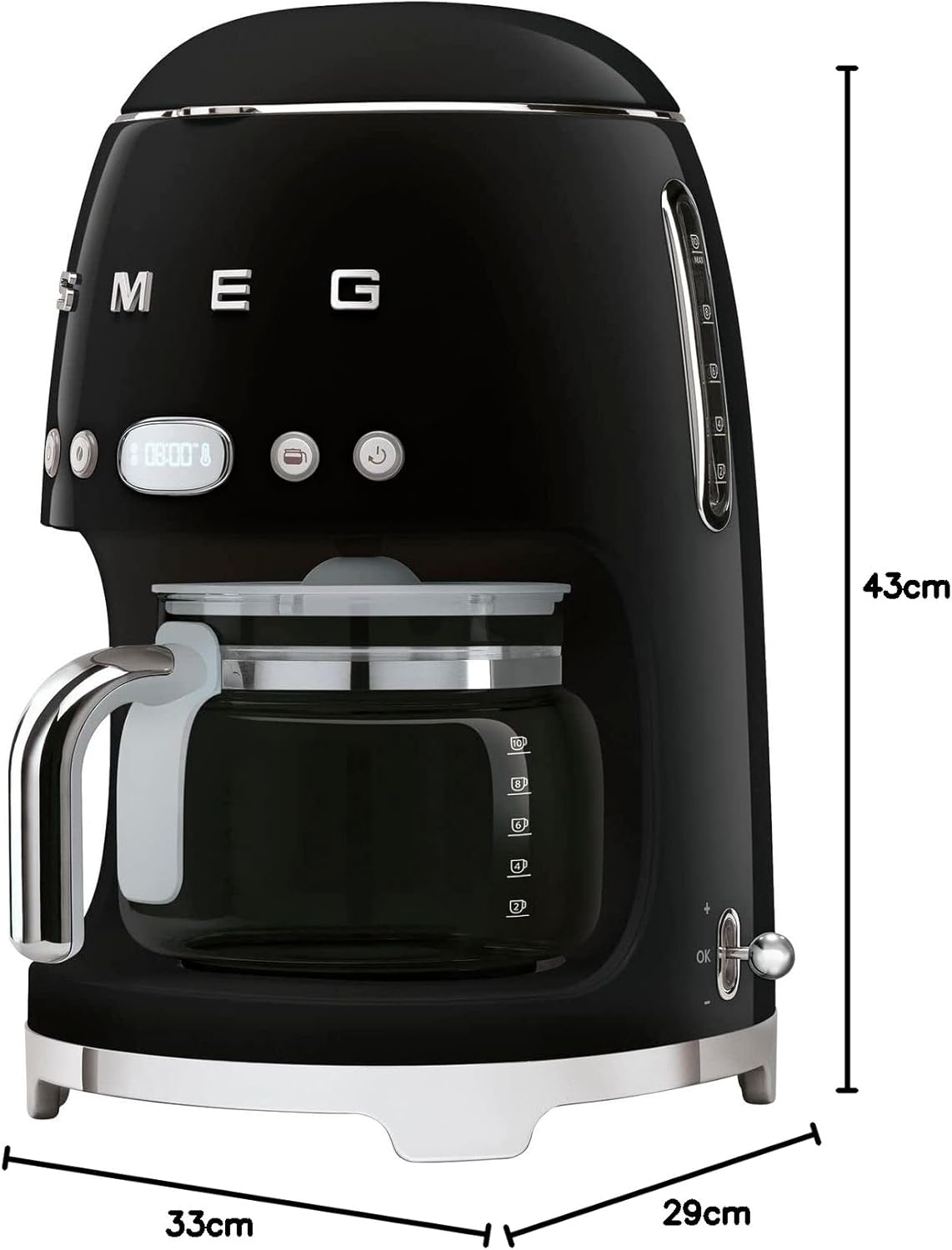 Smeg, DCF02BLMEU, Filter-Kaffeemaschine, Aroma und Autostart-Funktion, Glaskaraffe bis 12 Tassen, 2 Intensitätsniveaus, Warmhaltefunktion, 1050W, Mattschwarz