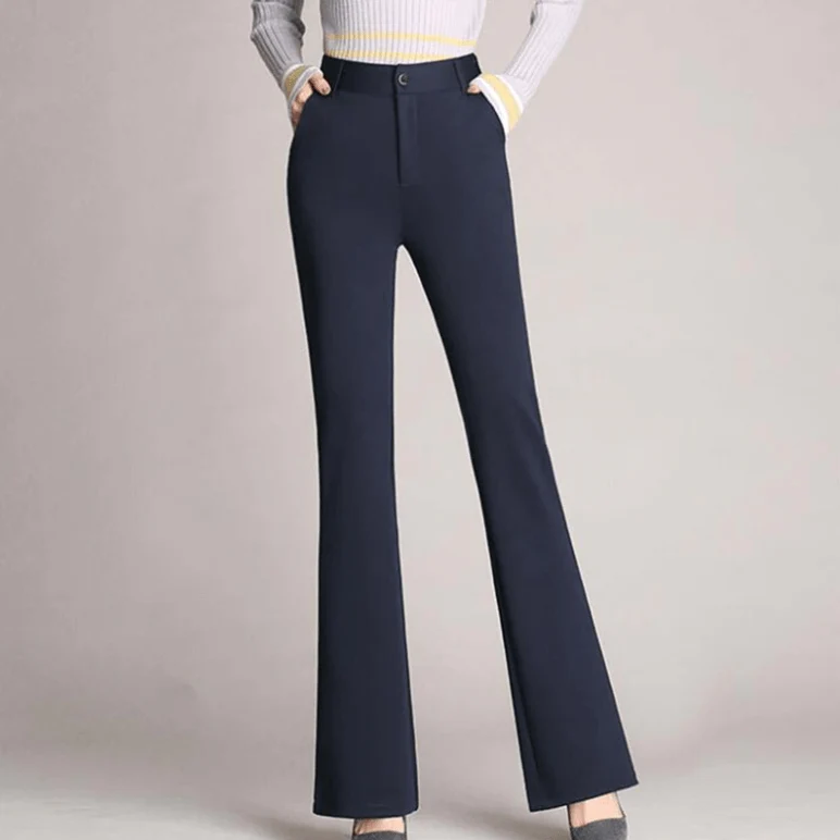 Elegante Stoffhose Damen High Waist | Weit geschnittene Business Hose mit A-Linie | Knitterfreie Hose f��r B��ro und Freizeit
