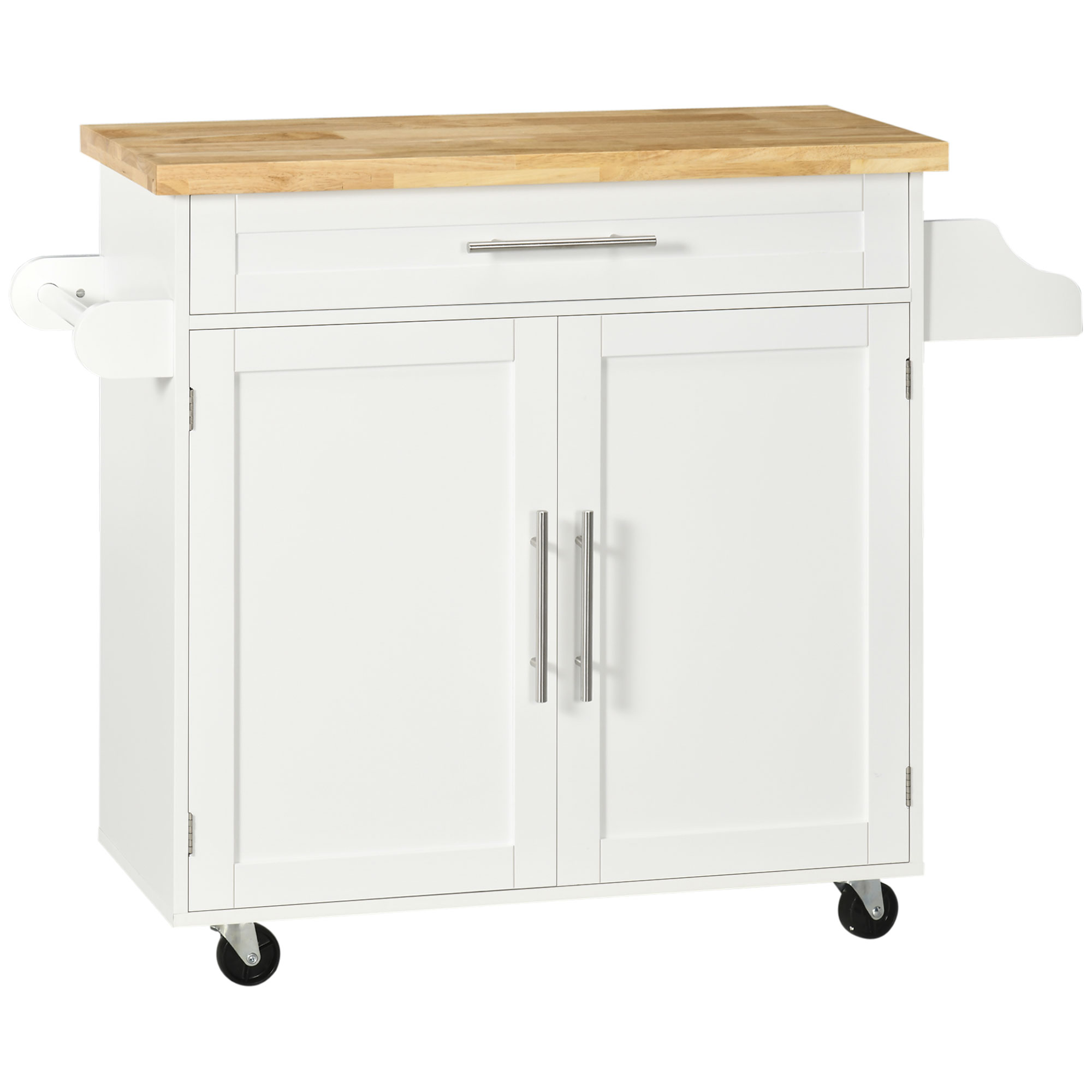 Keukentrolley Serveerwagen Keukeneiland, 1 Kruidenrek, 1 Handdoekhouder, 109 cm x 40 cm x 89 cm, Wit