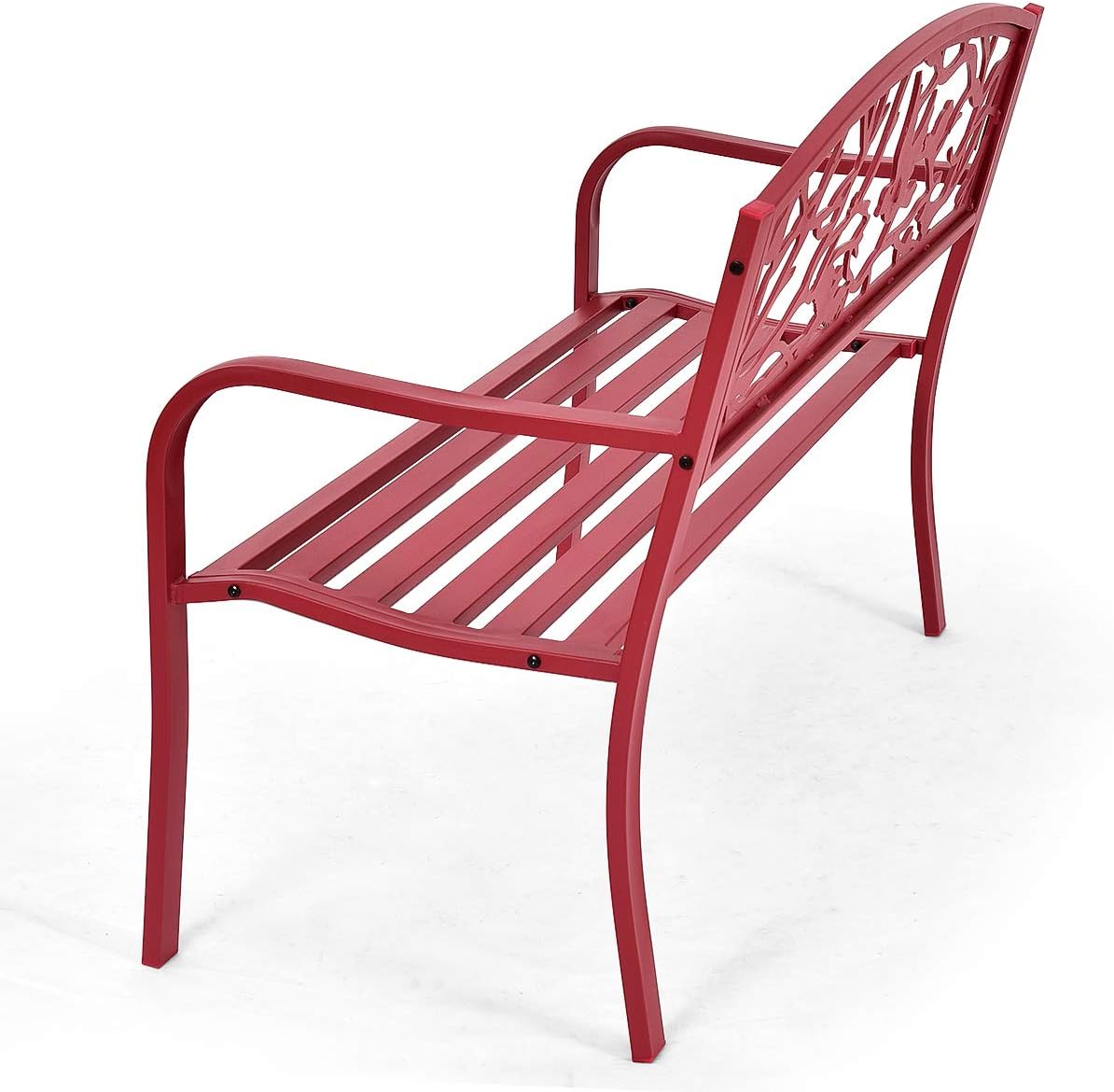 GIANTEX Gartenbank 2 Sitzer, Parkbank aus Metall, Eisenbank bis 280 kg belastbar, Terrassenbank mit Rücken- & Armlehnen, Sitzbank im Retro-Stil für Garten, Balkon, Terrasse, 127 x 59.5 x 87.5 cm rot