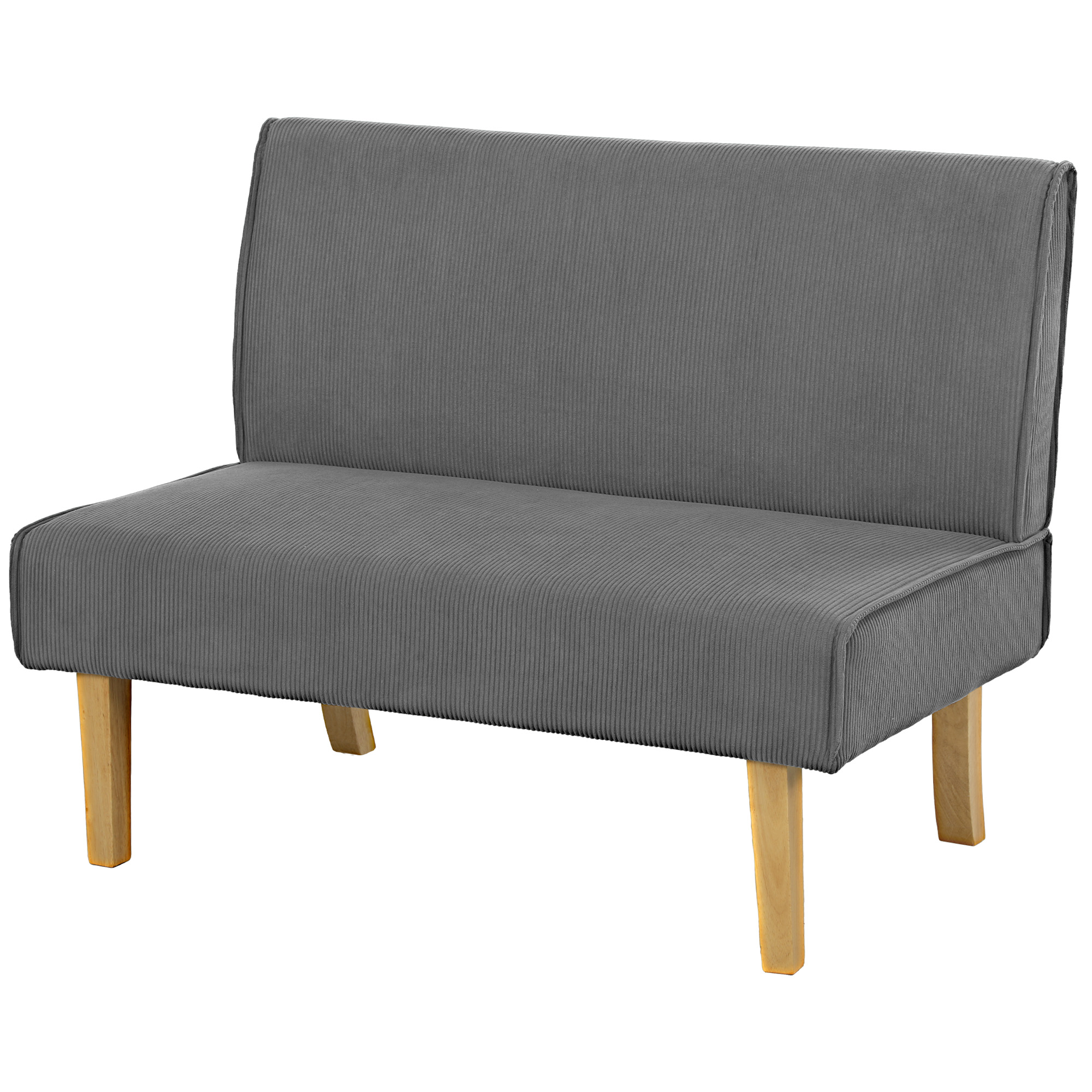 Tweezitsbank met Corduroy Bekleding, Dikke Vulling en Stevige Houten Poten voor Woonkamer, Slaapkamer, Kantoor, Grijs