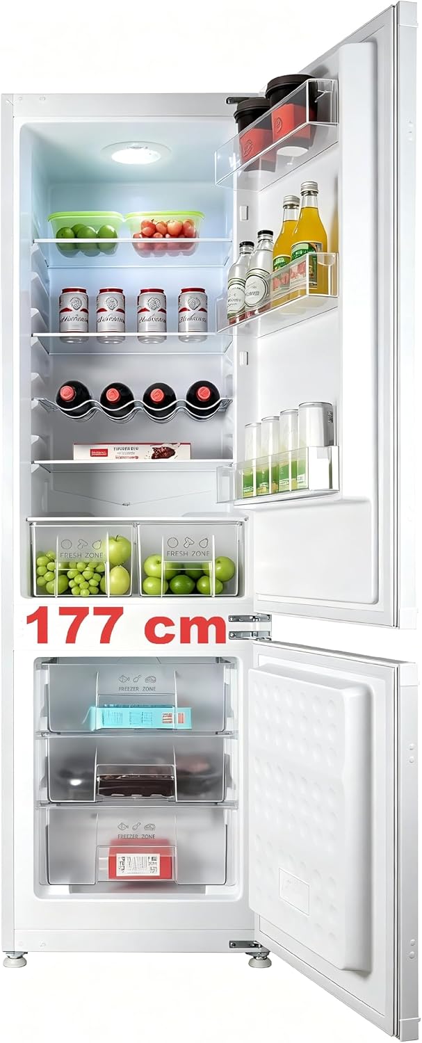 Einbaukühlschrank mit gefrierfach 177 cm hoch x 54 cm breit , 【 Nofrost Plus 】, kühl gefrierkombination einbau 178 kühlschrank | 225 L (181L/44L) | Energieeffizient | 5 hat | Leise | Türs Wechselbar