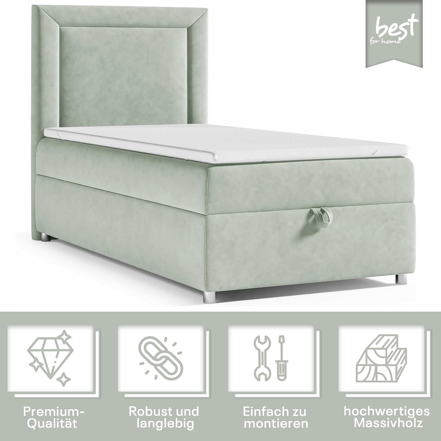 Trinity K3 Einzelbett | Boxspringbett 70x200 mit Bonnell-Federkernmatratze | MatratzenTopper 70x200 | Bett mit Matratze und Stauraum | Lieferung an die Bordsteinkante