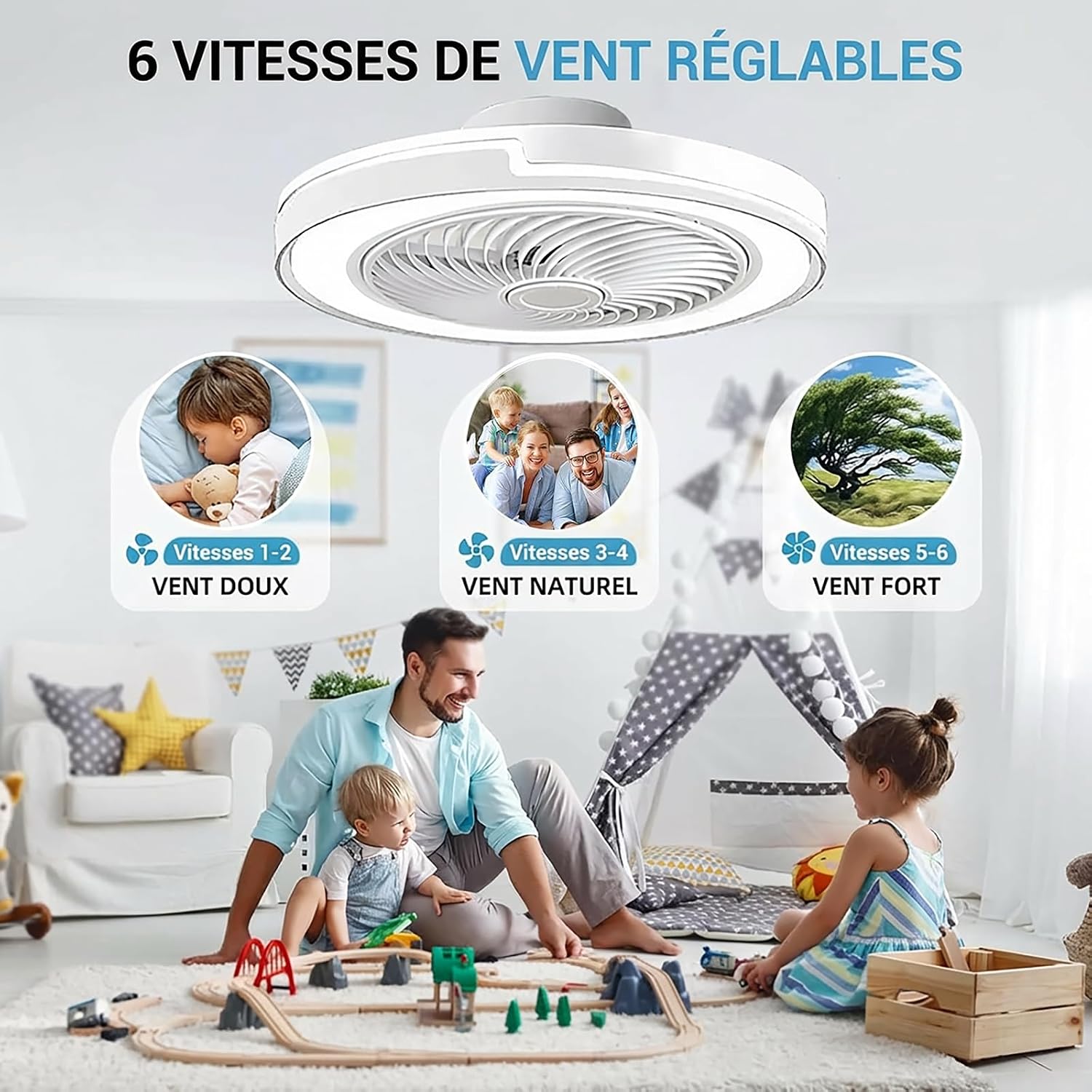 50cm Moderne Ventilateur Plafond Silencieux avec Lumiere, Dimmable LED Plafonnier Ventilateur Lampe avec Telecommande,6 Vitesse du vent,3 Température(3000K-6500K), pour Chambre,Salon,Cuisine,Minuterie
