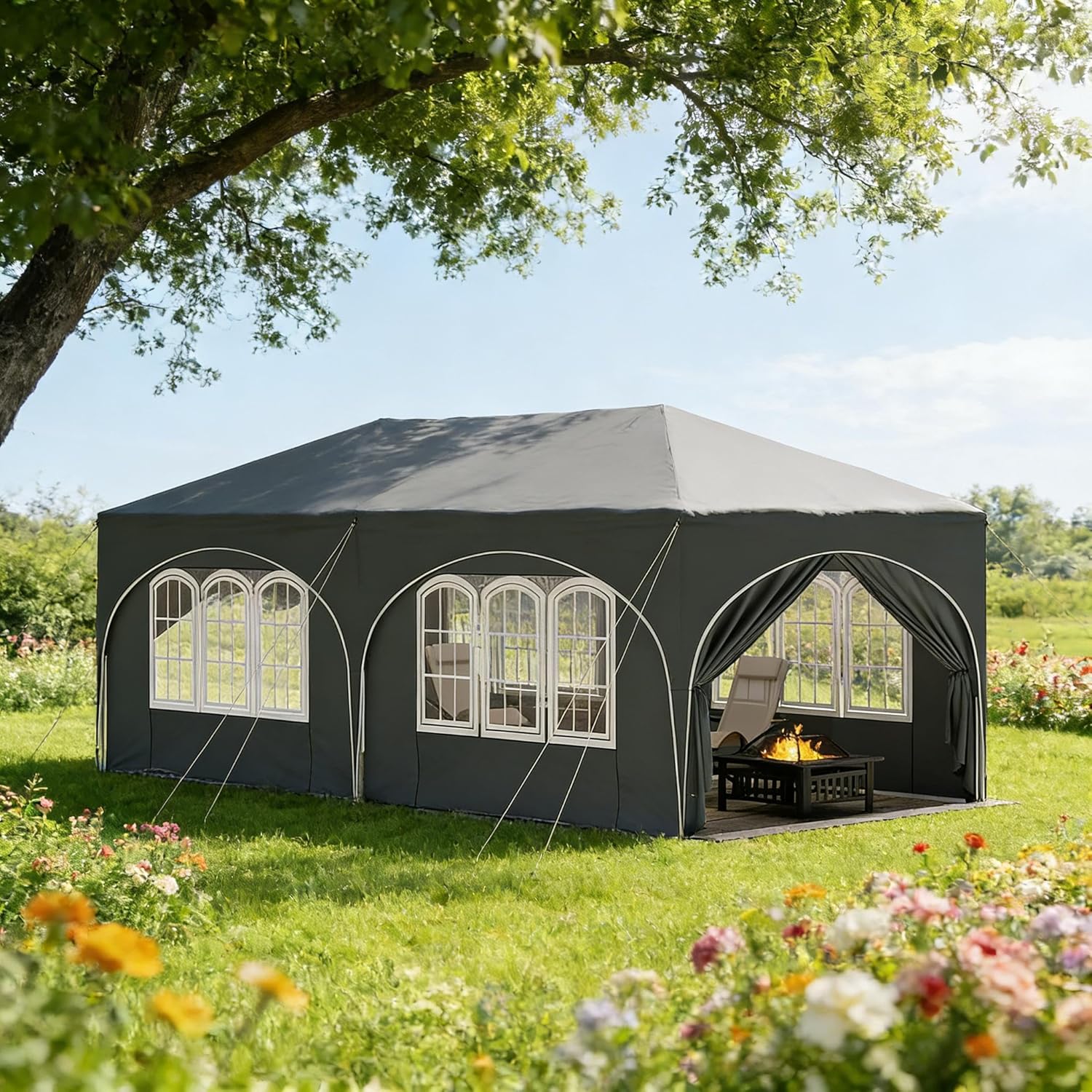 Pavillon 3x6m wasserdicht stabil mit 6 Seitenwänden, UV-Schutz 50+ höhenverstellbarer Pop-up Sonnenschirm für Garten, Terrasse, Camping, Party & Hochzeit