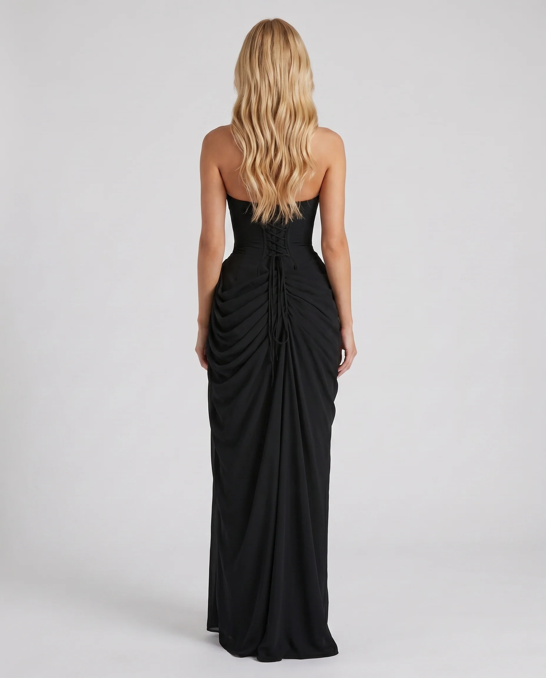 Tr?gerloses Maxikleid mit Raffung und hohem Beinschlitz | Elegantes Bandeau-Kleid in Wickeloptik f��r festliche Anl?sse