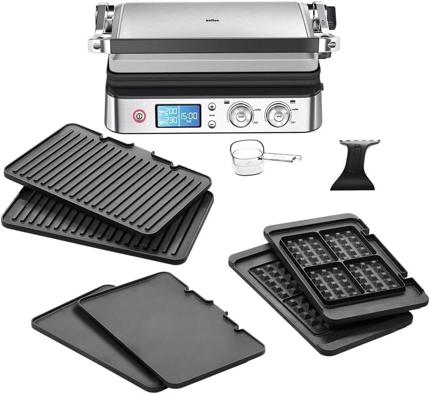 Braun MultiGrill 9 CG 9047 Kontaktgrill mit Grill-, Flach- und Waffelplatten, Grillpositionen: Kontakt, BBQ, Ofen, Spülmaschinenfeste Platten, Fettauffangschale, 230° Höchsttemperatur, Boost-Funktion