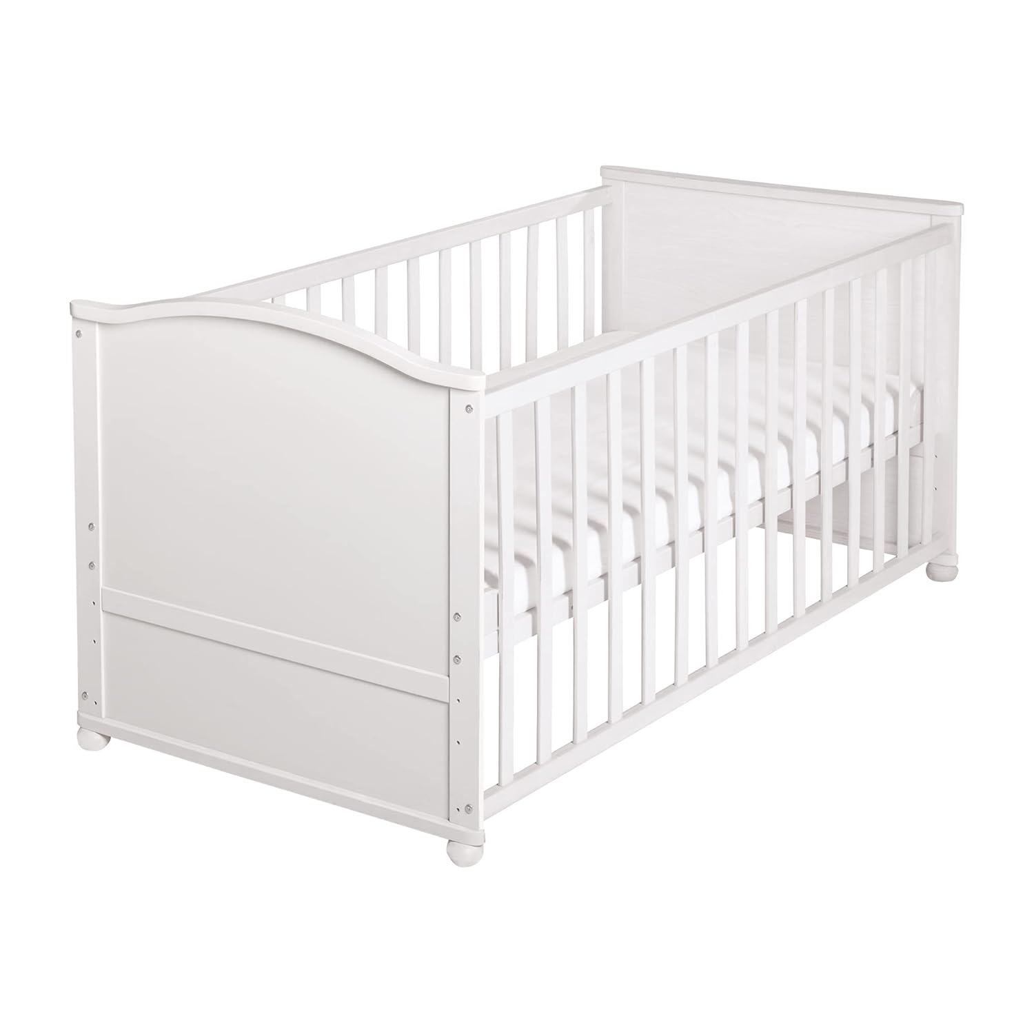 roba Babybett Set Adam & Eule - 70 x 140 cm - Mitwachsendes Kinderbett mit Bettwäsche, Himmel, Matratze - Höhenverstellbar - zu Juniorbett umbaubar - Holz weiß