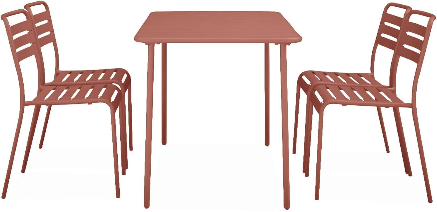 sweeek - Gartentisch und 4 Stühle aus Stahl, 120x70xH72,5 cm - Amelia
