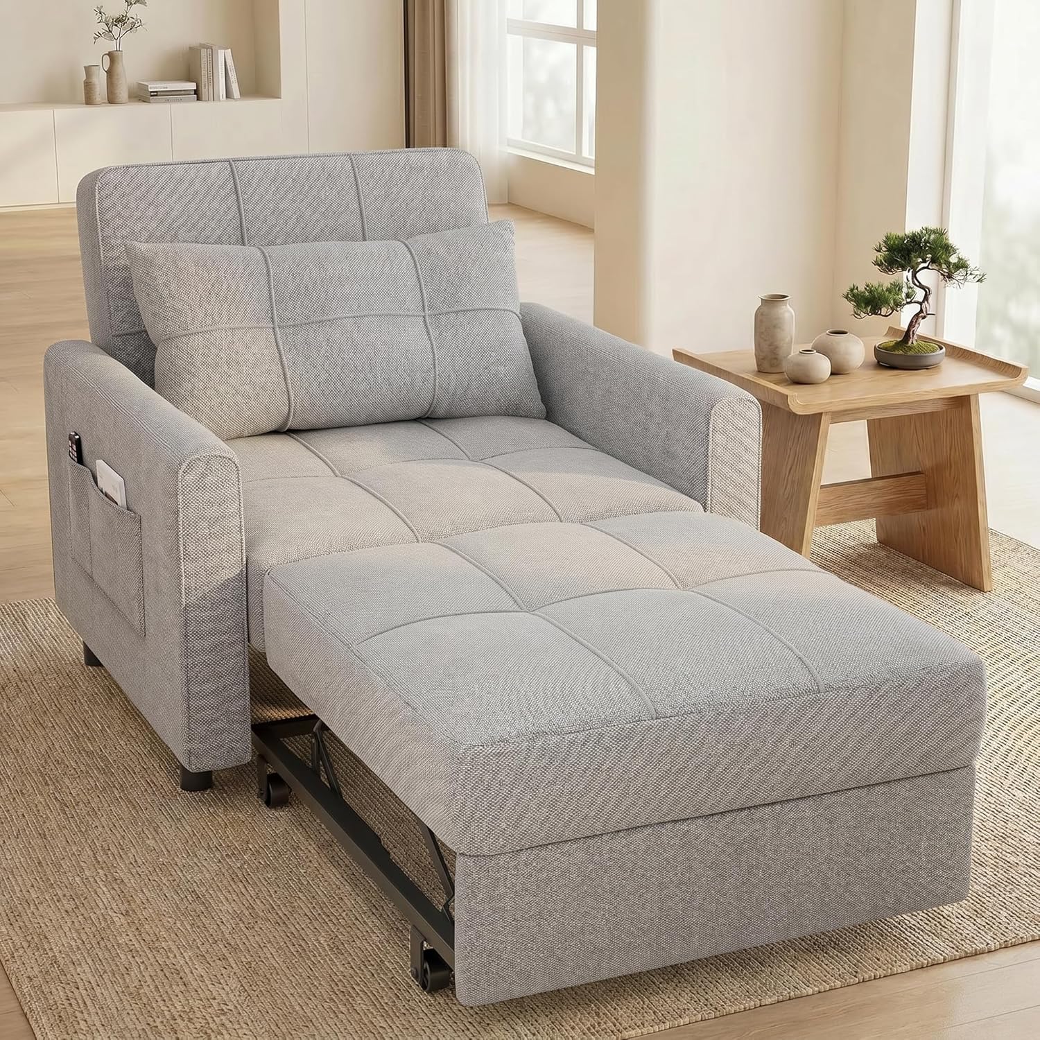 Gizoon Sofá cama 3 en 1 convertible, silla cama individual extraíble con respaldo ajustable, espaciosos sofás multifuncionales para sala de estar, dormitorio, apartamento