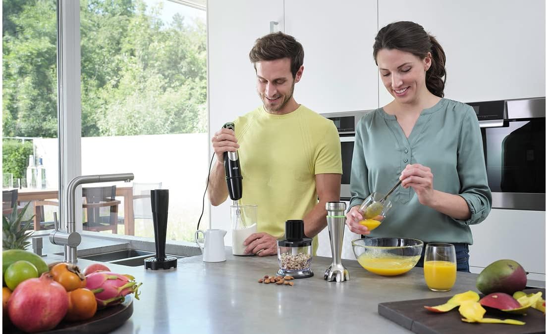 Braun MultiQuick 9 MQ 9187XLI Stabmixer – Pürierstab mit Active PowerDrive Technologie und 5 Zubehrteilen zum Zerkleinern, Stampfen, Rühren und Ice-Crushen, 1200 Watt, schwarz/Edelstahl