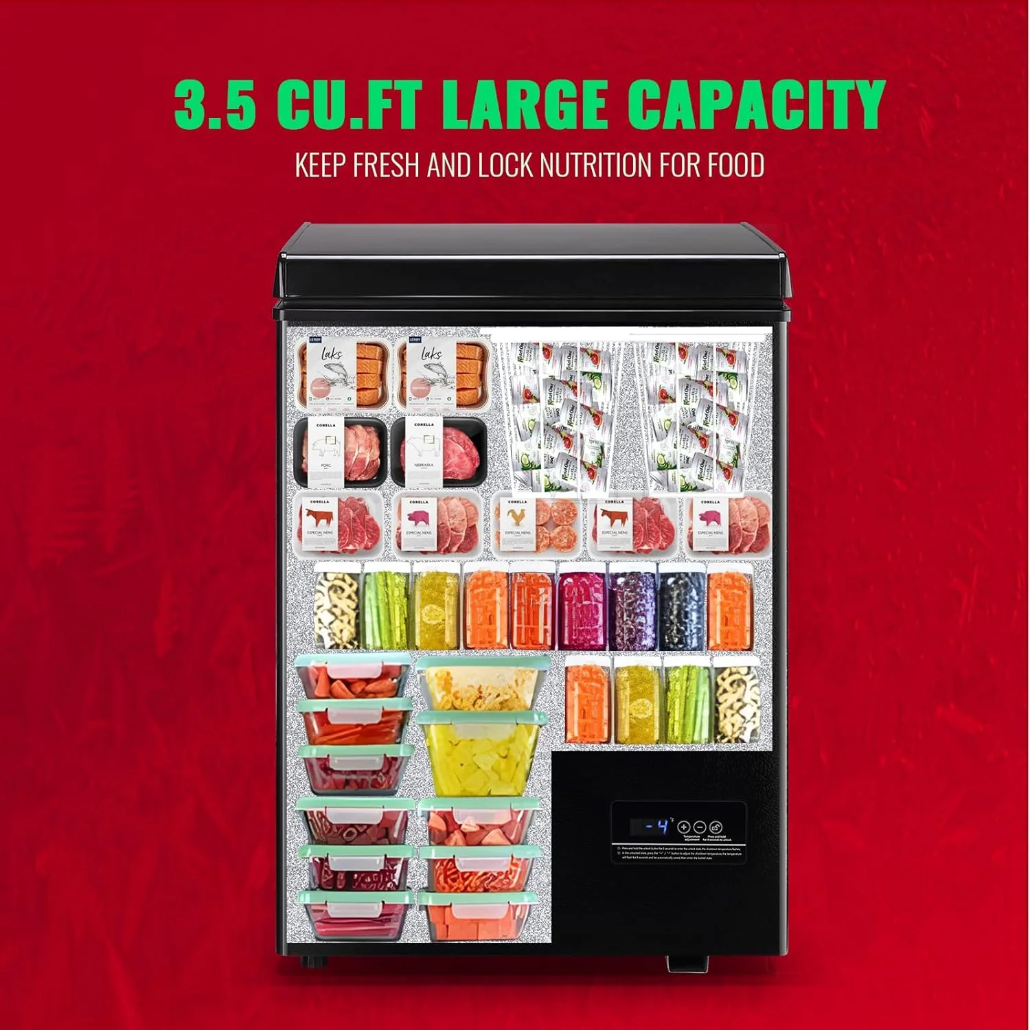 Chest Freezer 5.0Cubic Feet Deep Freezer Freestanding Freezers Removable Stainless Steel Basket