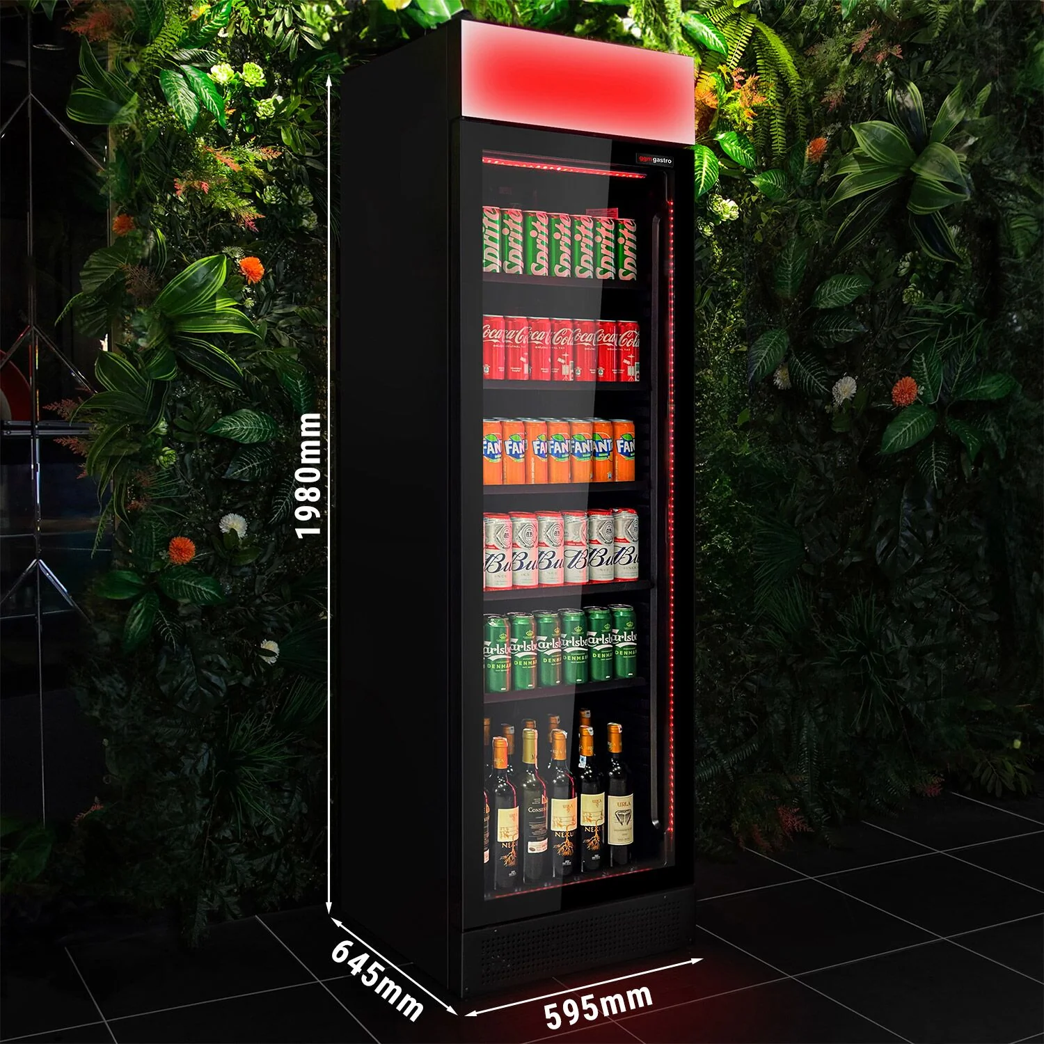 Displaykjøler - 595 mm - 345 l - digitalt display - med 1 glassdør & LED-belysning - svart