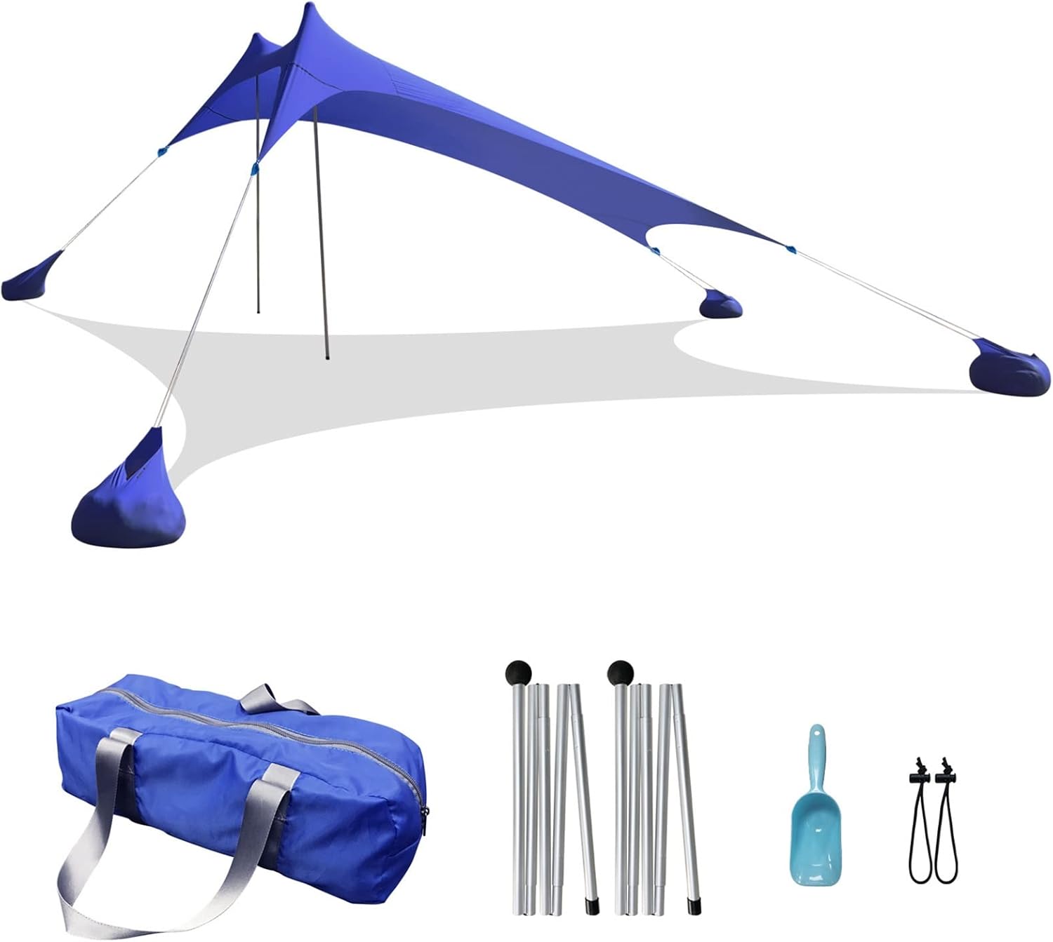 Strandzelt Reise-Strandmuschel Sonnenschutz Shelter UV-Schutz Outdoor Campingzelt für 3-4 Personen mit Tragetasche, 2 Aluminiumstangen, kleines Packmaß (Color : Blue)