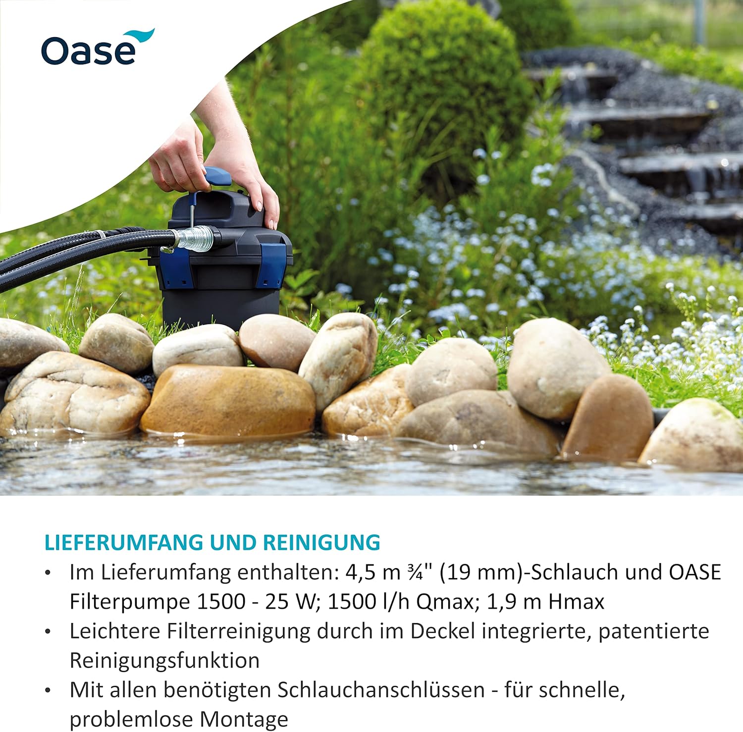 OASE 50499 Druckfilter BioPress Set 4000, Teichfilter Filterset zur effektiven und raschen Algenbekäpfung, Komplettset inkl Filterpumpe und UVC Klärer