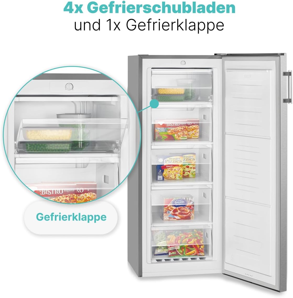 Bomann® großer Gefrierschrank freistehend | 165 Liter Nutzinhalt für Lebensmittel | 5 Schubladen | Freezer Eisschrank Froster | wechselbarer Türanschlag inkl. Eiswürfelschale | GS 7317.1 weiß