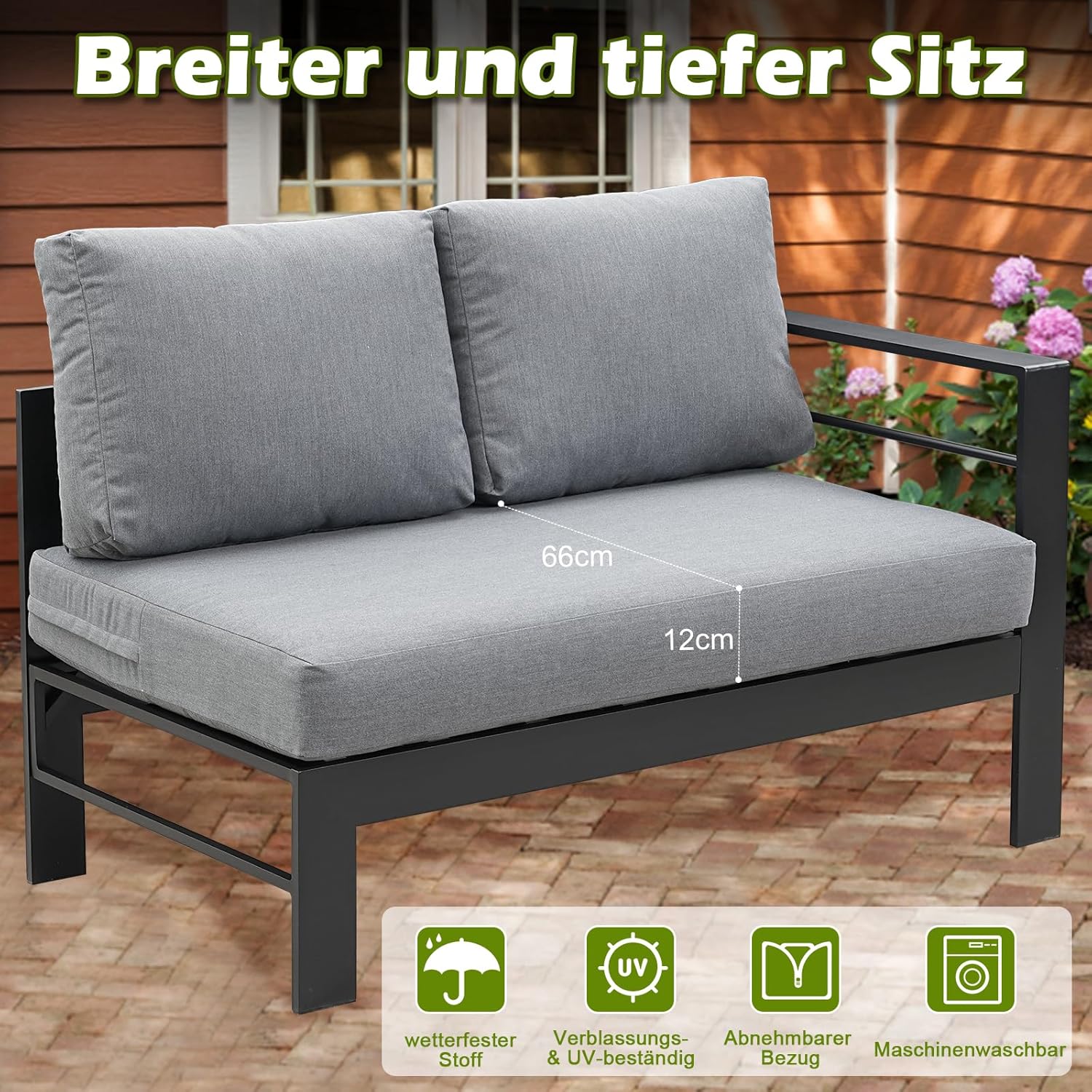 Atenza Aluminium Gartenlounge Set 6-8 Personen, Ecklounge Gartenmöbel-Set mit Ecksofa, Tisch und Sitzbank, Outdoor Lounge mit Sitz- und Rückenkissen für Garten, Terrasse, Balkon (Grau)