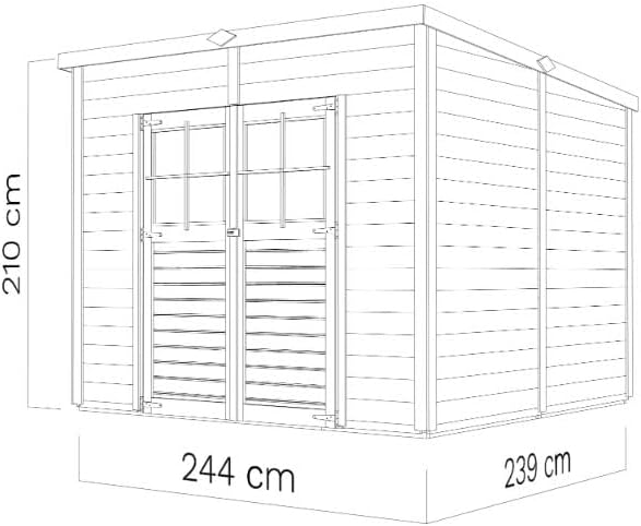 Gartenhaus Alster, Gerätehaus Holz, 251x254x210 cm, Pultdach, inkl. Fußboden, Lagerschuppen Garten, Fahrradschuppen, 6m², 19mm Wand, Naturbelassen