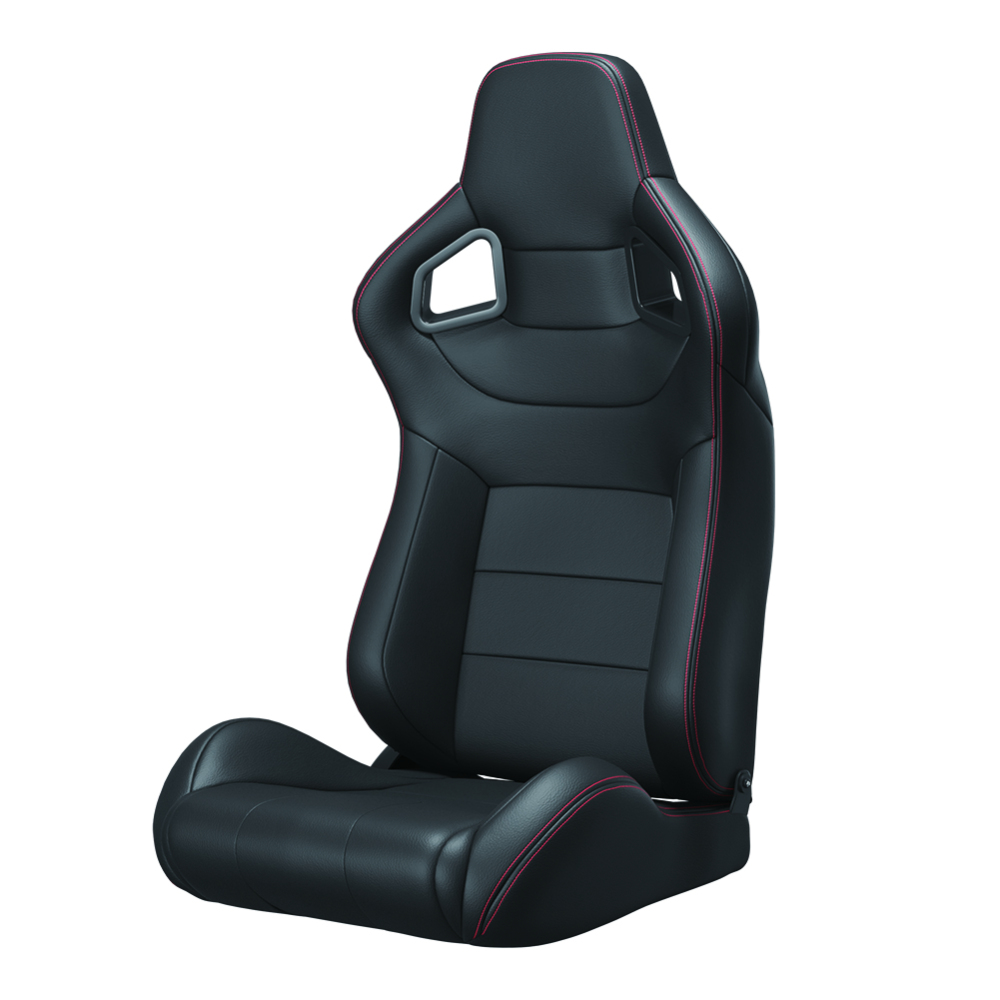2025 Set van 2 Universele Racestoelen met Rode Stiksels, Rood PVC Kunstleer, Rugleuning met Carbon Afwerking, Verstelbaar en Reclinable (Bevestigingsbeugels niet inbegrepen) ?C Verpakking met 2 Stuks