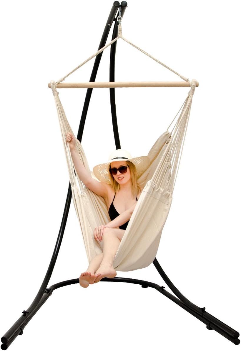 AMANKA XXL Hängesessel mit Gestell Outdoor - 210cm Metall Gestell für Hängesessel - 185x130cm Hängestuhl mit Ständer Hängesitz Gartenmöbel Hängesessel Balkon mit Gestell Gartenschaukel für Erwachsene