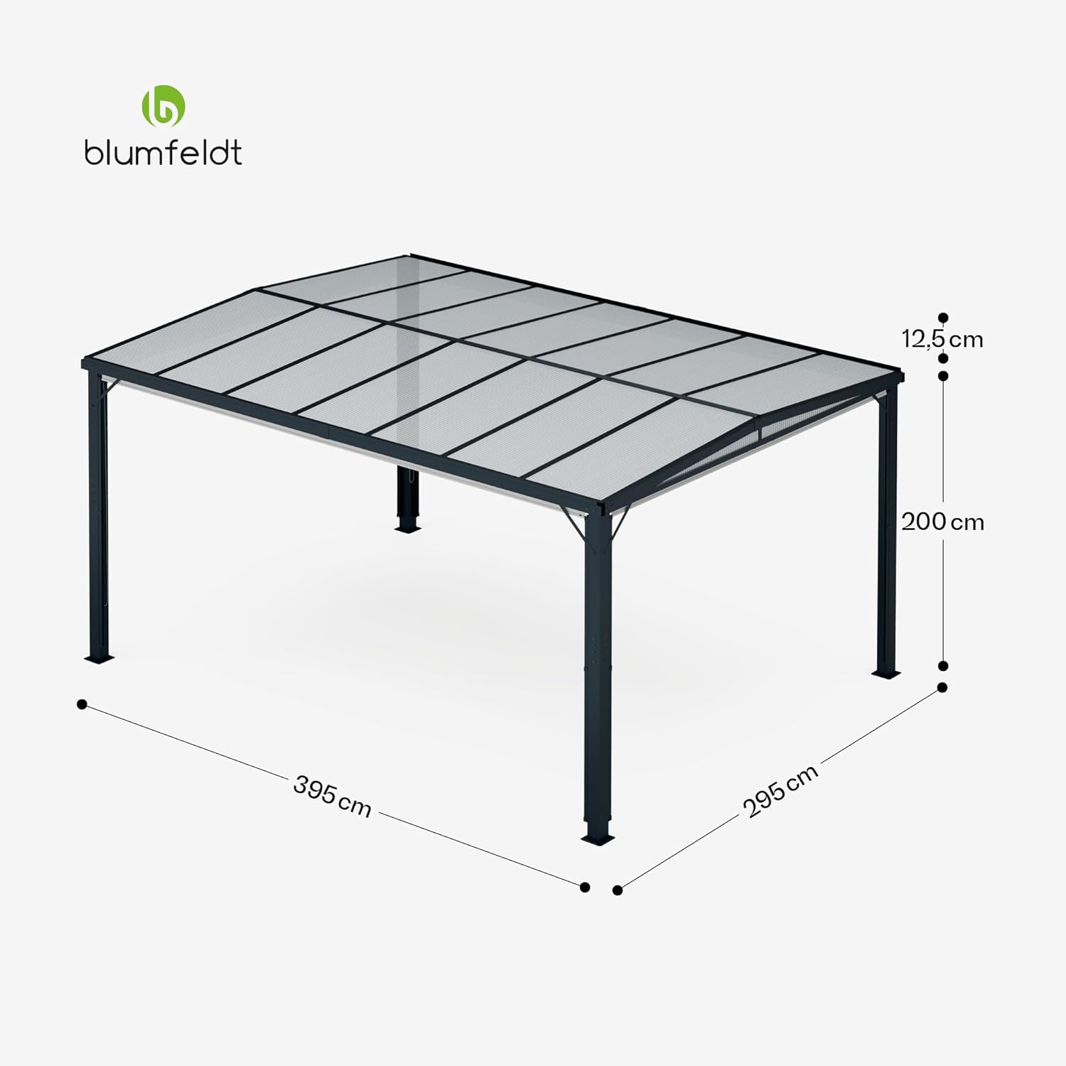 blumfeldt Pergola 3x4 m, Überdachung Mit Polycarbonatdach & Einziehbaren Seitenwänden, Pulverbeschichteter Aluminiumrahmen, Wetterfest & Stabil, Einfacher Aufbau, Winterfest