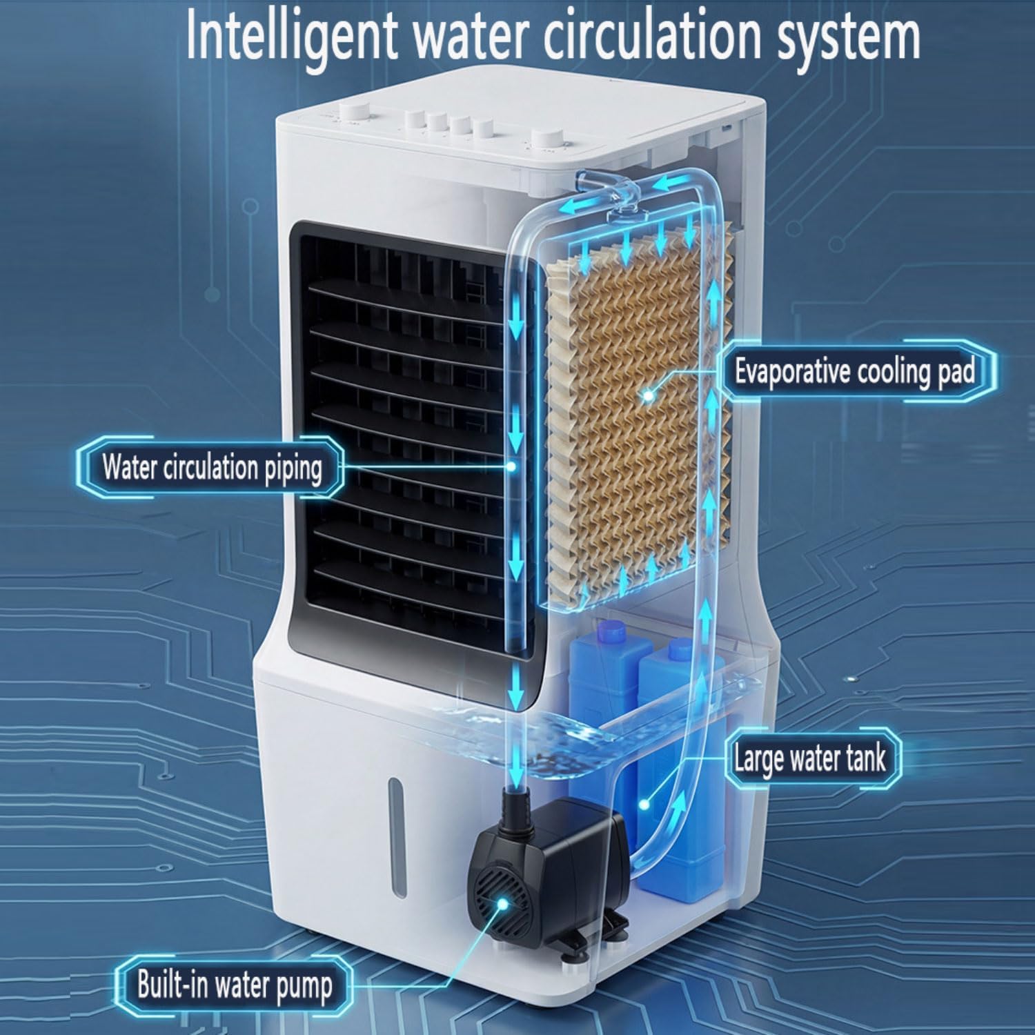 Fensterlose, tragbare Klimaanlage mit 60°-Oszillation, abluftloses Klimagerät, schlauchloser, leiser Verdunstungskühler mit Oszillation, Kühlbox-Ventilator für Schlafzimmer, Innen- und Außen
