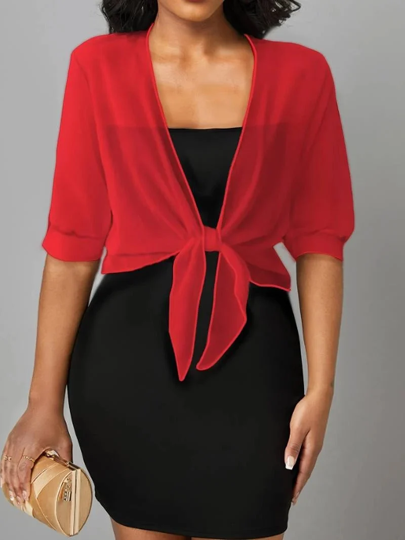 Transparente Damen-Bluse mit Bindeknoten und 3/4-?rmeln