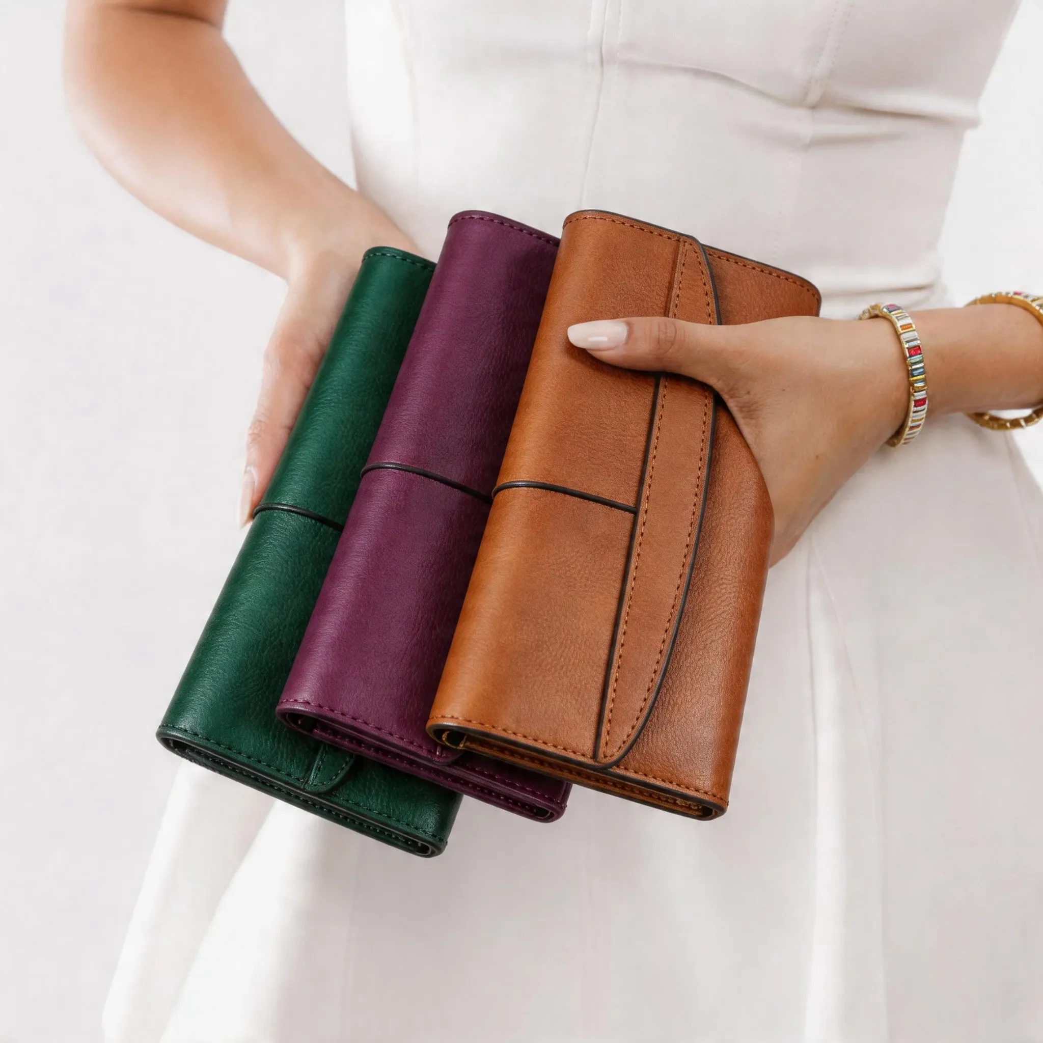 Personalized Trifold Clutch Long Leather Wallet