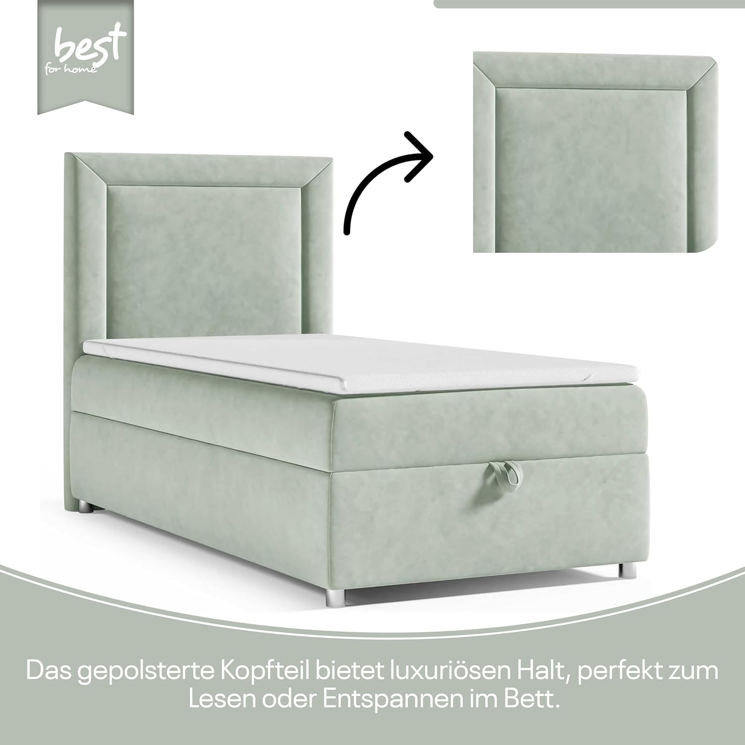 Trinity K3 Einzelbett | Boxspringbett 70x200 mit Bonnell-Federkernmatratze | MatratzenTopper 70x200 | Bett mit Matratze und Stauraum | Lieferung an die Bordsteinkante