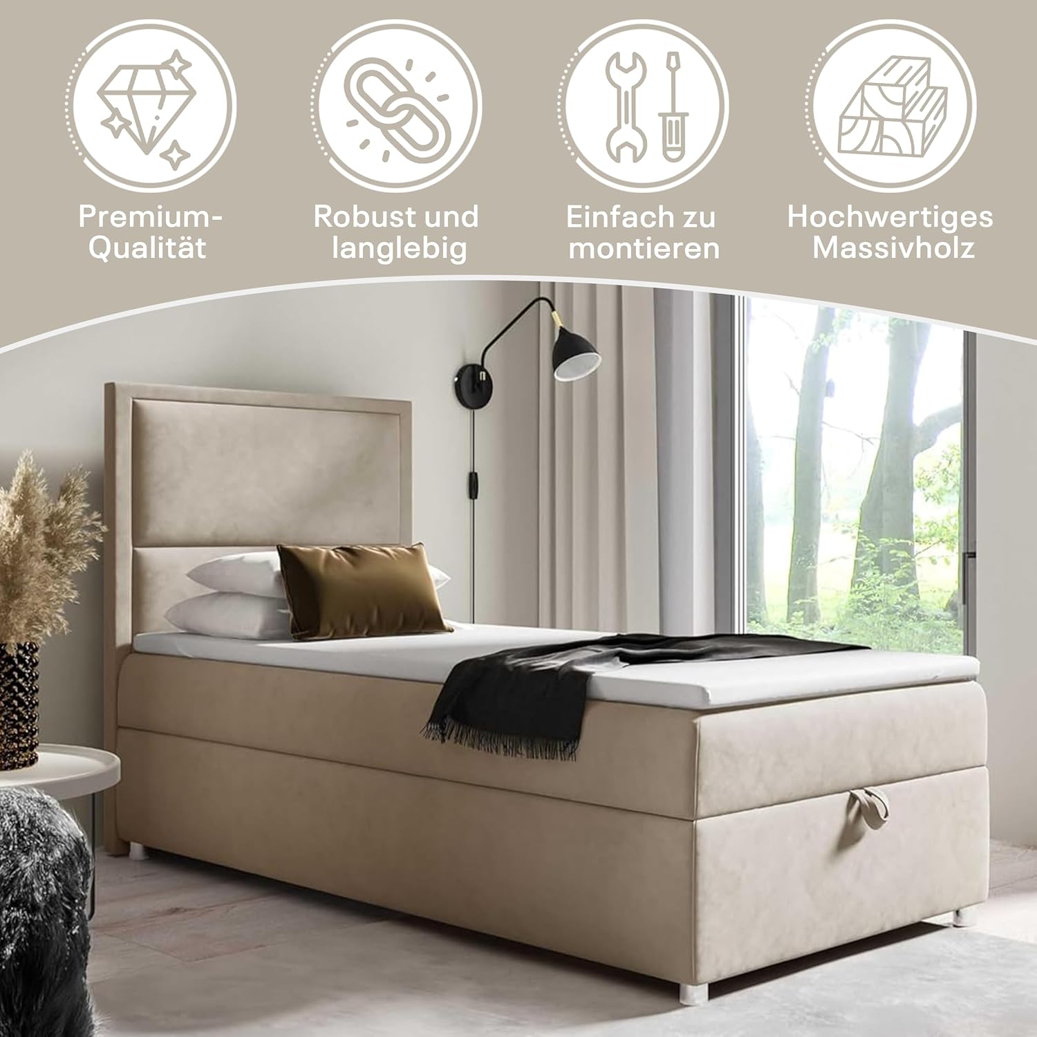 Boxspringbett Trinity k-11 mit 7-Zonen Bonell-Federkernmatratze | Boxspringbett 100x200 | Boxsprintbett mit Matratze Und Stauraum | Polsterbett 100x200 - Lieferung bis Bordsteinkante