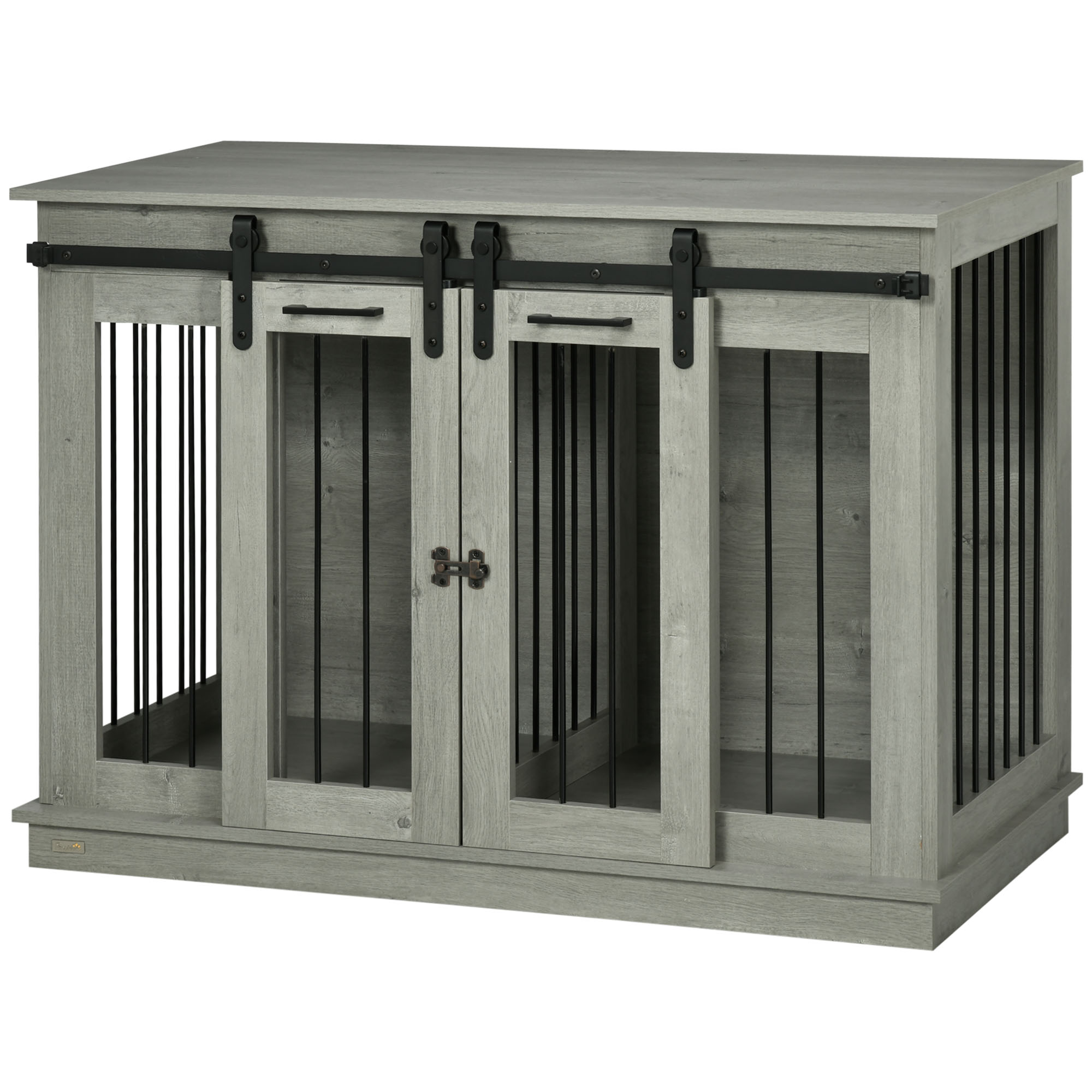 PawHut Hondenkooi met 2 Deuren, Hondenbox, Transportbox voor Honden, Landelijk Design, Vergrendelbaar, Grijs