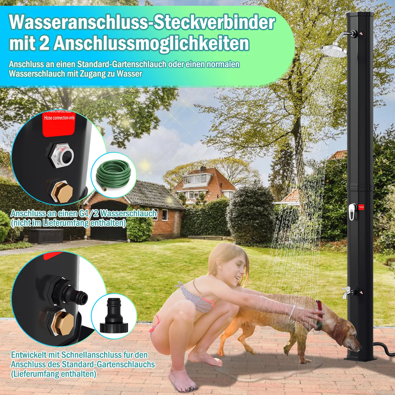 Sonnewelt Solardusche 35L Solardusche Gartendusche Inkl. Schutzhaube