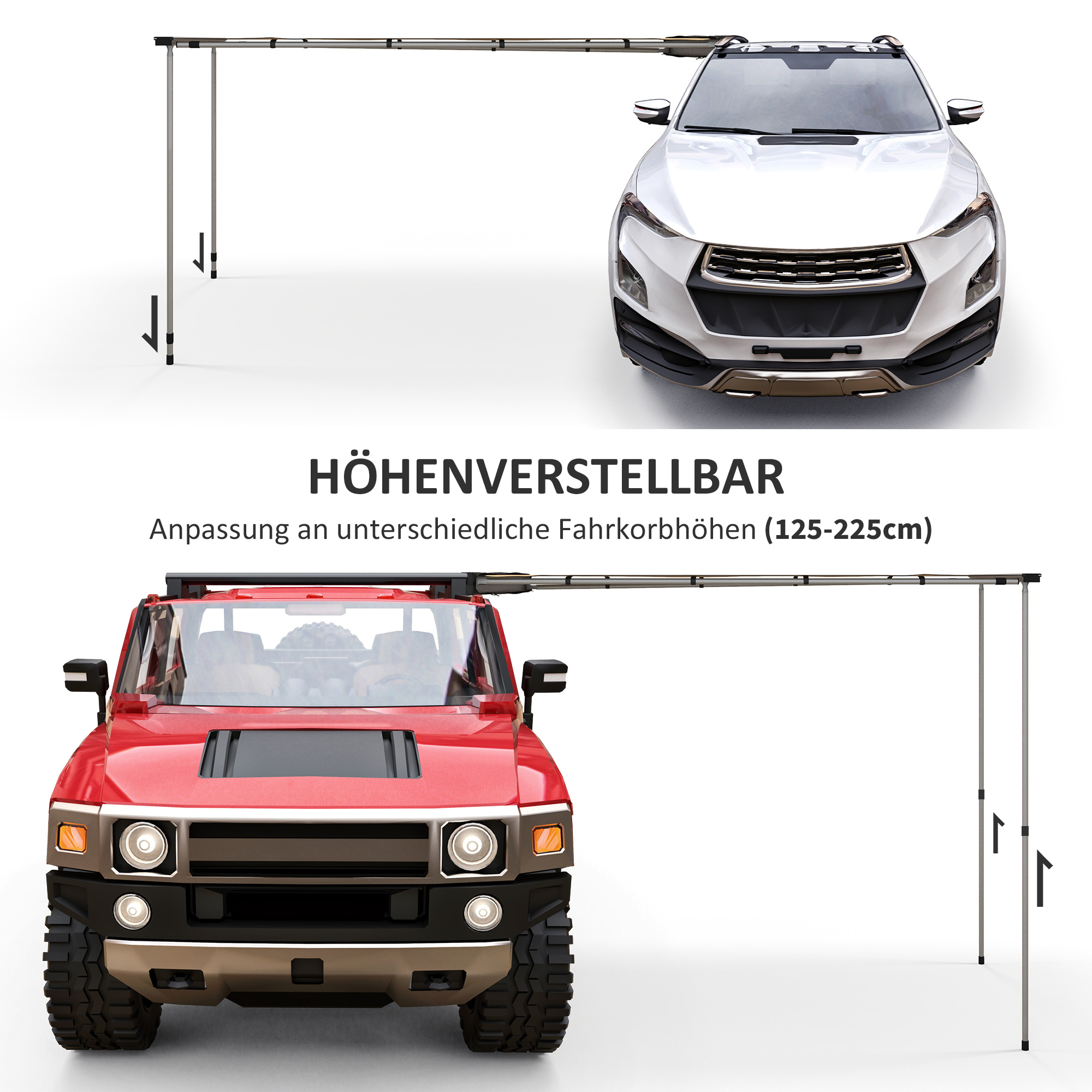 Outsunny Auto Tent Autodaktent Daktent, weerbestendig, 160 x 250 x 125-225 cm, Khaki