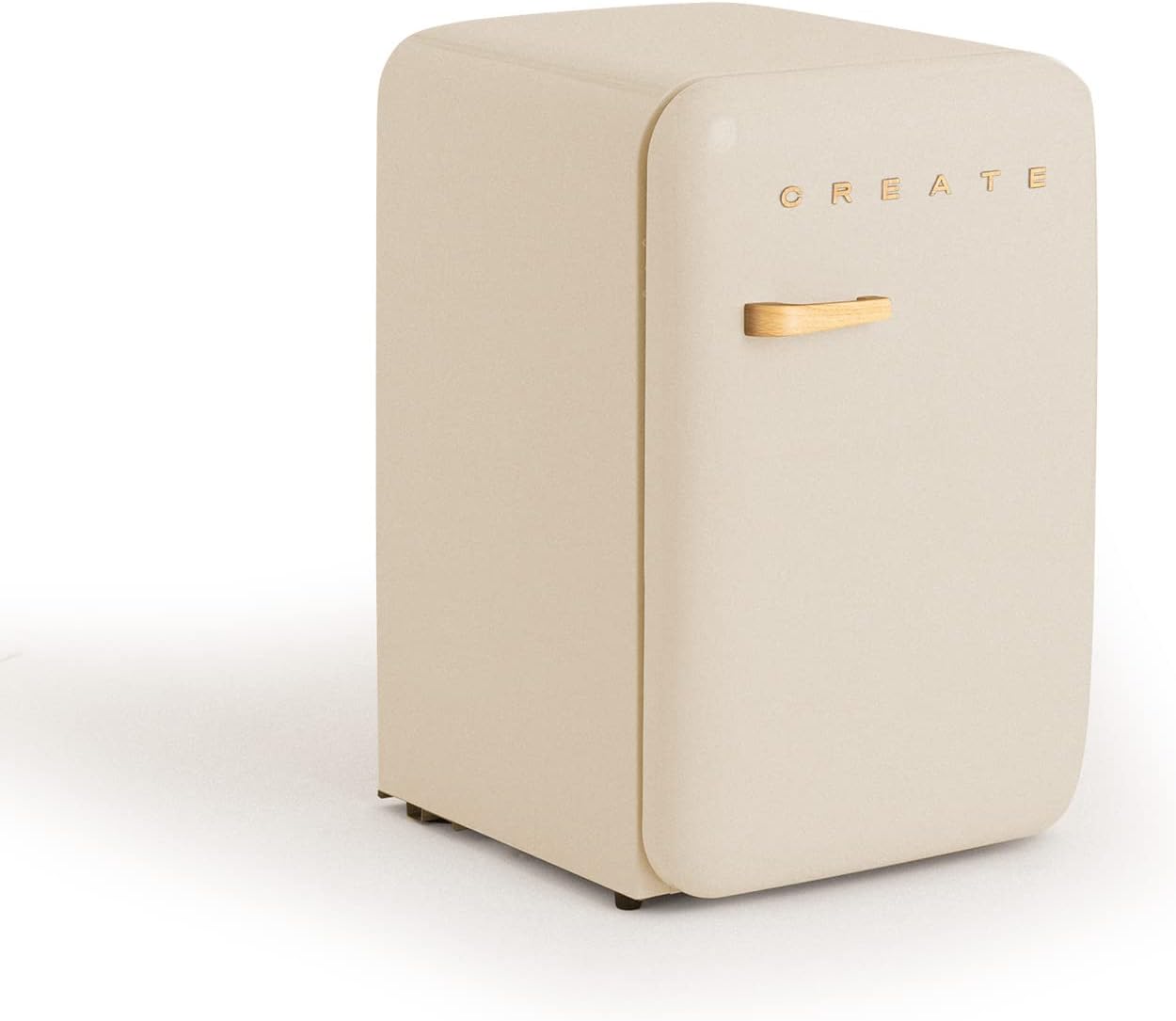 CREATE / RÉTRO FRIGO 83.5 ARGENT/Réfrigérateur blanc cassé avec poignée en bois / 98W, basse consommation, 2 étagères, régulateur de température, porte-bouteilles, 56x54x84cm.