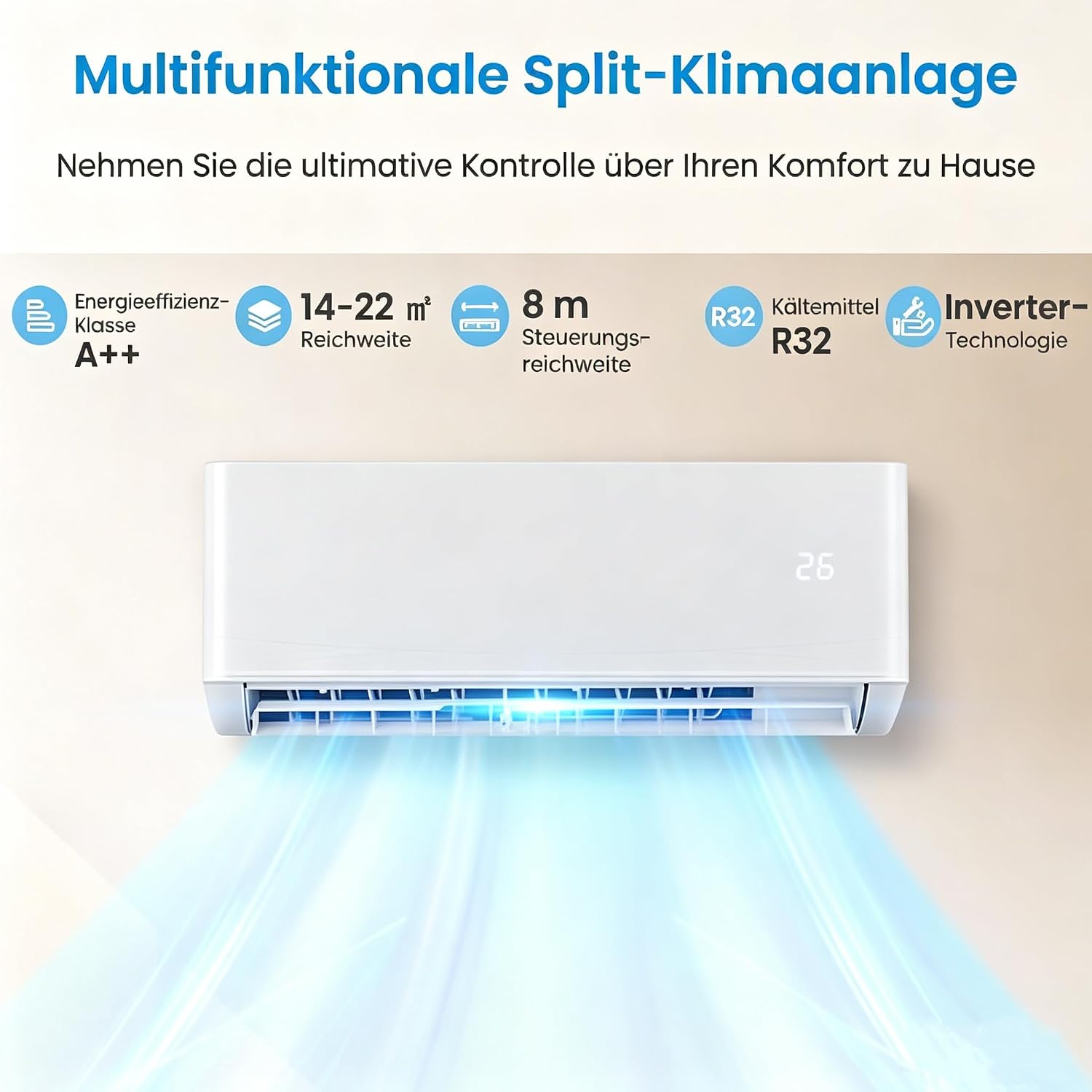 RELAX4LIFE Split Klimaanlage 12000BTU, Klimageräte mit Heizfunktion, Klima Splitgerät Kältemittel R32, Inverter-Technologie, Air Conditioner Inkl. Montagematerial, sehr leise