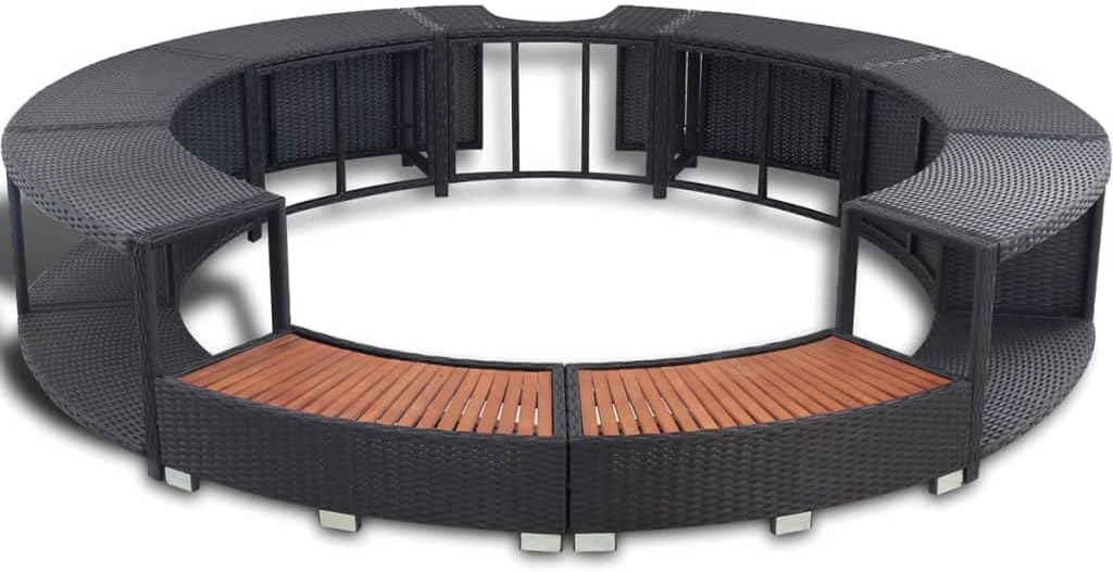 Hommdiy Umrandung mit Stauraum für Whirlpool Spa Schwimmbecken Poolumrandung Poly Rattan Schwarz Hartholz Rund Pulverbeschichteter Stahl Schwarz Schwimmbadwerbung, 41454110