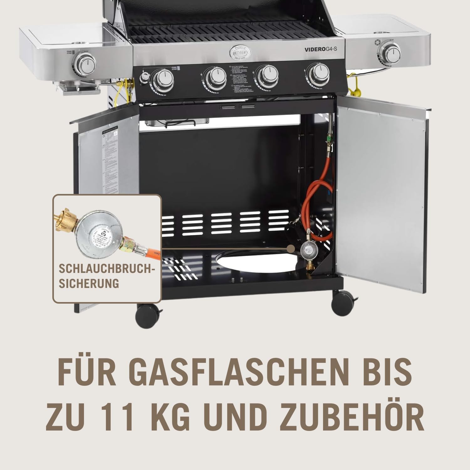 RÖSLE Elektrogrill BBQ-Portable Videro E2-P, tragbarer Tischgrill mit 2 Brennern, Warmhalterost und Deckel mit Glaseinsatz, pulverbeschichteter Stahl, schwarz/silbern