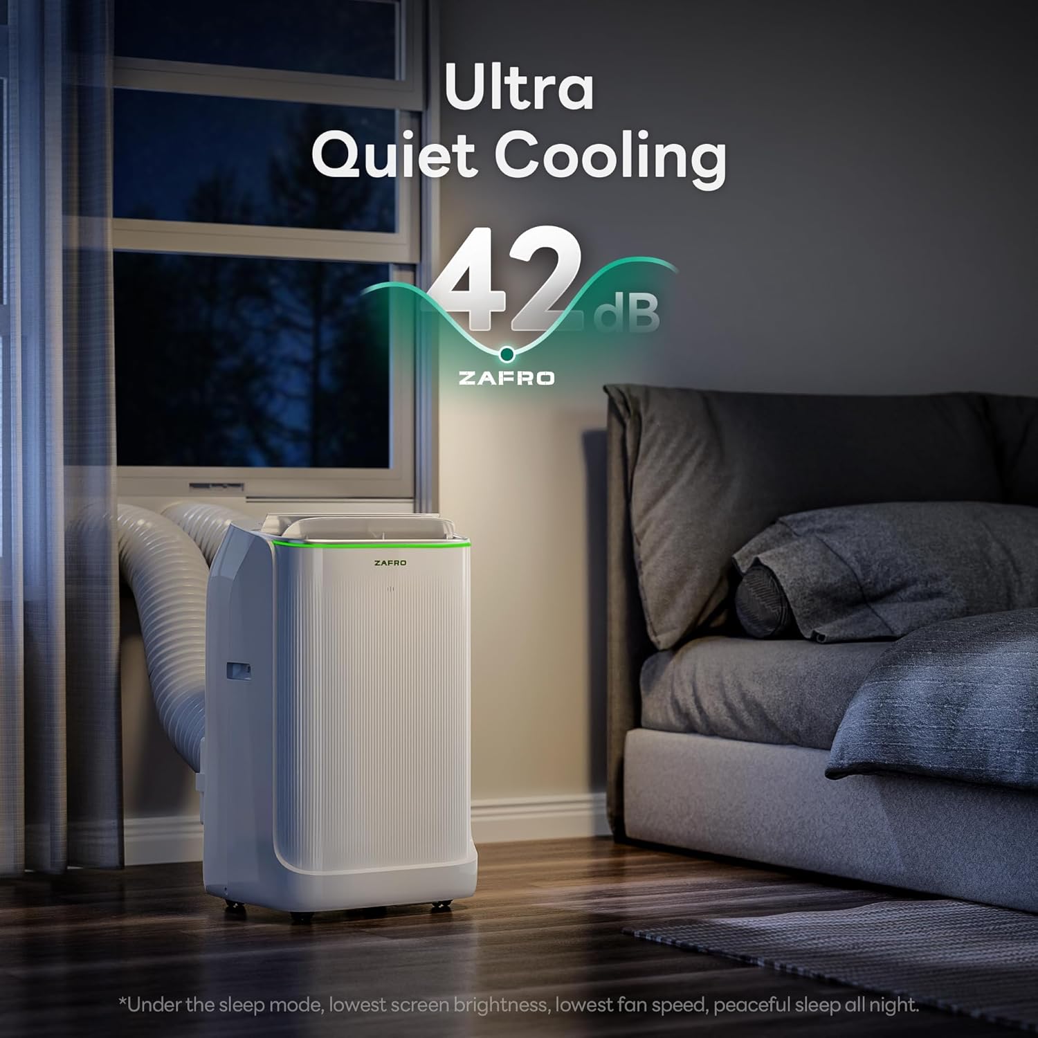 ZAFRO Inverter Tragbare Klimaanlage, 14000 BTU (10000 BTU SACC), intelligente AC-Einheit mit ultra-leiser Kühlung (42 dB)/ohne Drainage/24-Stunden-Timer/APP/Steuerung