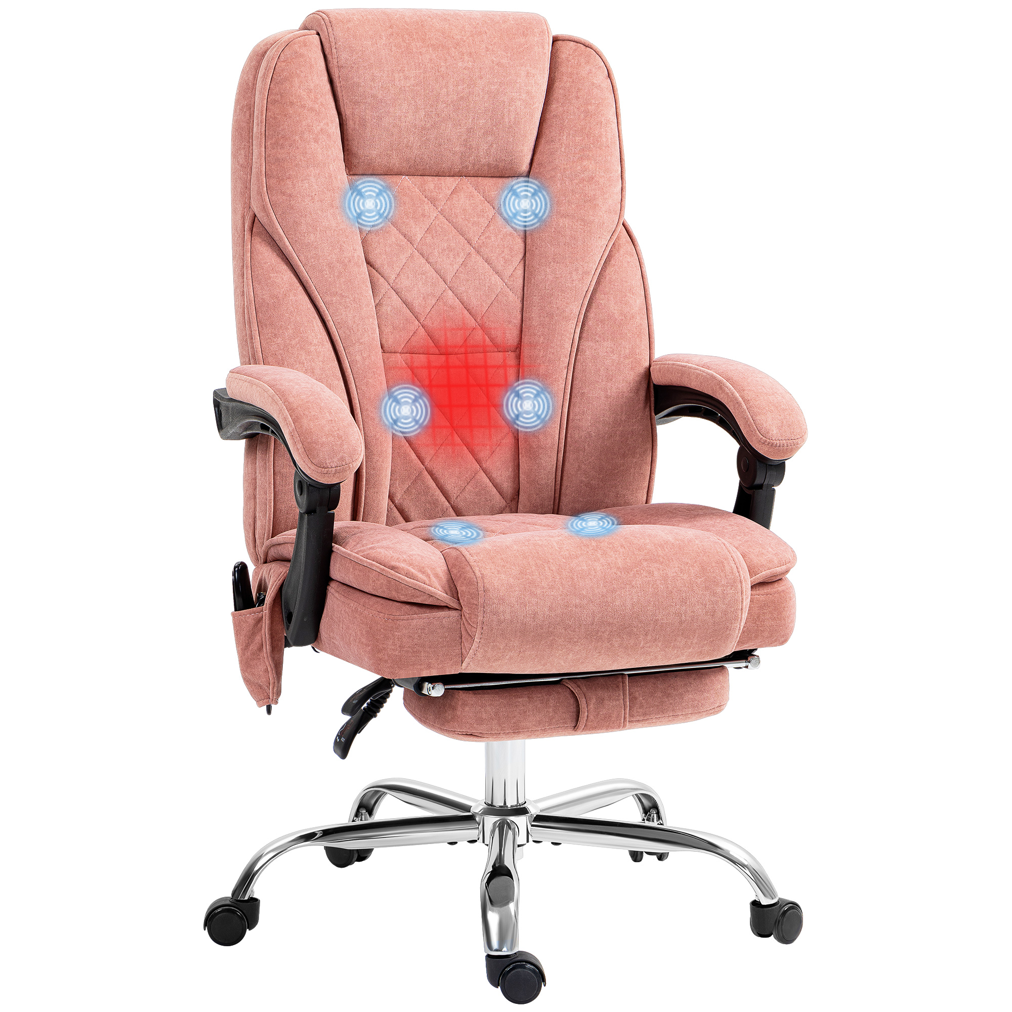 Vinsetto Ergonomische Bureaustoel met Massagefunctie, Voetensteun, Draaibaar, Rolbaar, Roze