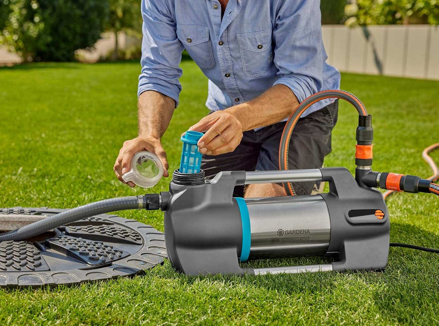 Gardena Tuinpomp 6500 SilentComfort: Extra stille besproeiingspomp via app te bedienen, opbrengst 6500 l/u, droogloopbeveiliging, roestvrij staal, energiezuinig en waterbestendig (9059-20)