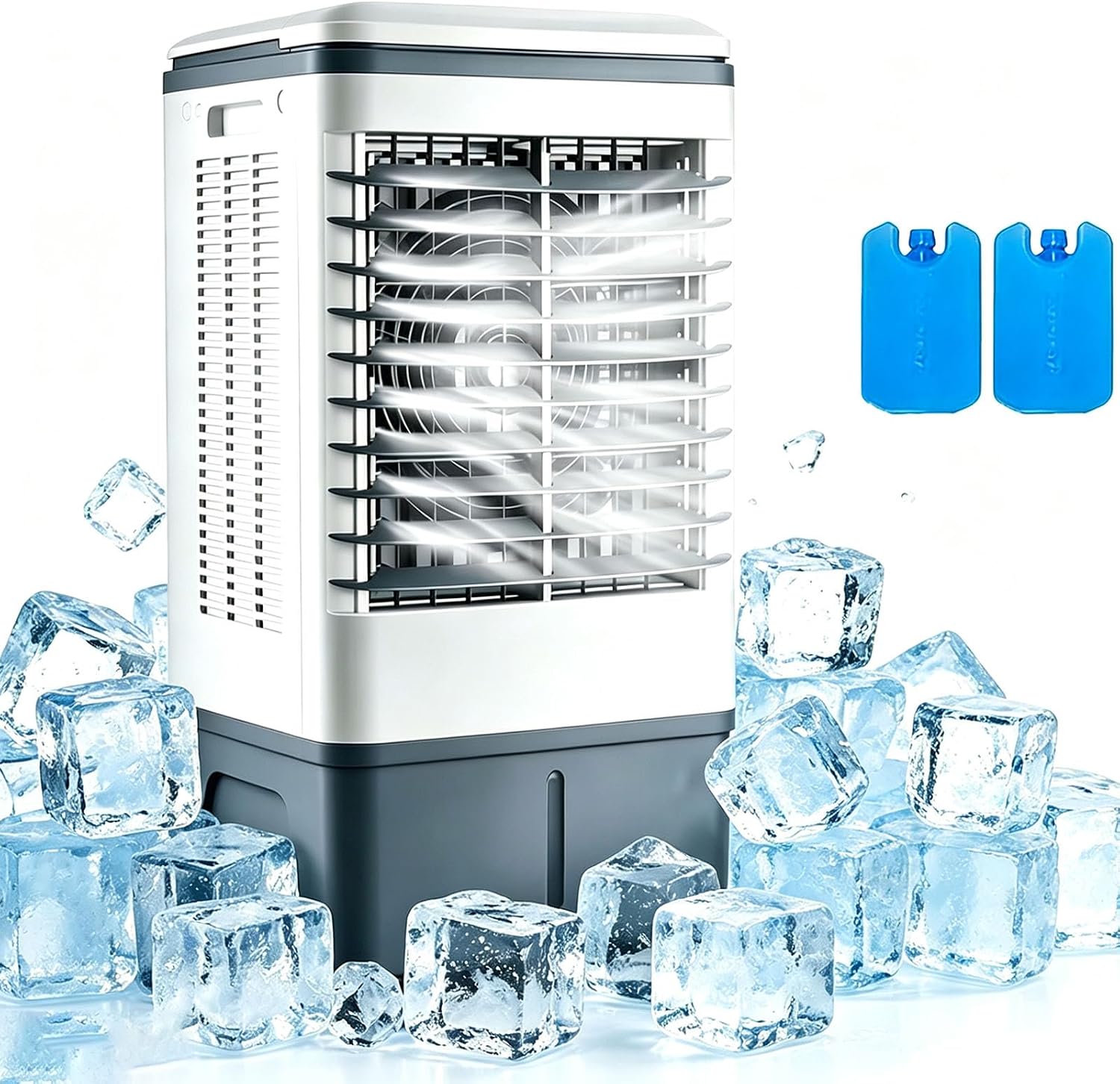 Klimaanlage Mobil 80W, 1-seitiger Klimaanlage Ohne Abluftschlauch, 3 Modi, 20L Abnehmbarem Tank, 60/120° Oszillation, 7.5h Timer, Leise, Fernbedienbar, Verdunstungskühler für Zuhause Schlafzimmer