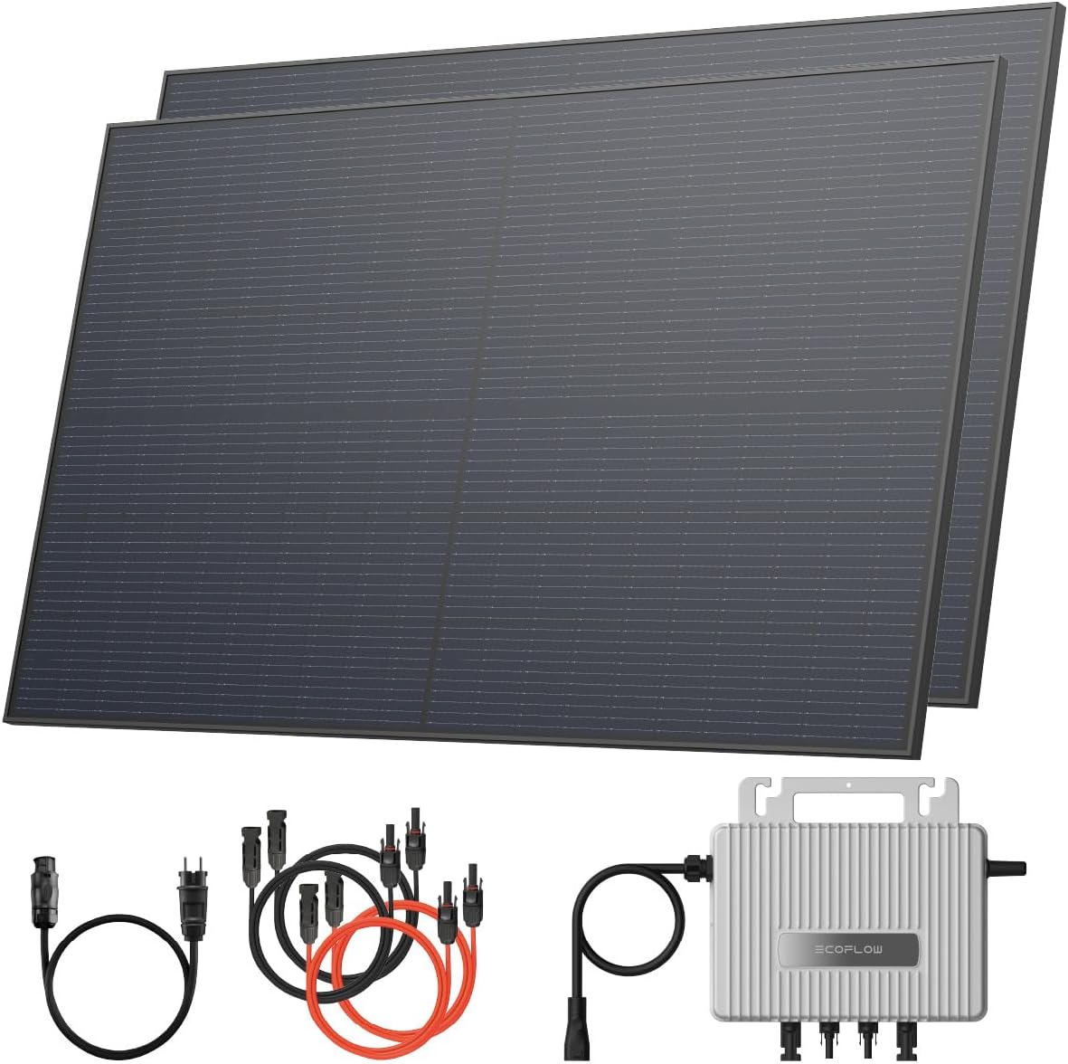 Solarway® 1000Wp / 800W Balkonkraftwerk komplett Steckdose - neuester EcoFlow Stream 800 Watt Wechselrichter - Solaranlage Komplettset - 500W bifaziale Black Solarmodule & EcoFlow & Zubehör