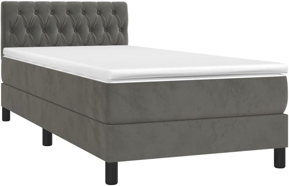 vidaXL Boxspringbett mit Matratze Bett Polsterbett Bettrahmen Bettgestell Lattenrost Einzelbett Hotelbett Schlafzimmerbett Dunkelgrau 90x200cm Samt
