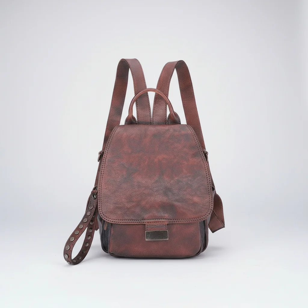 Mini Handcrafted Vintage Coffee Top Grain Leather Backpack