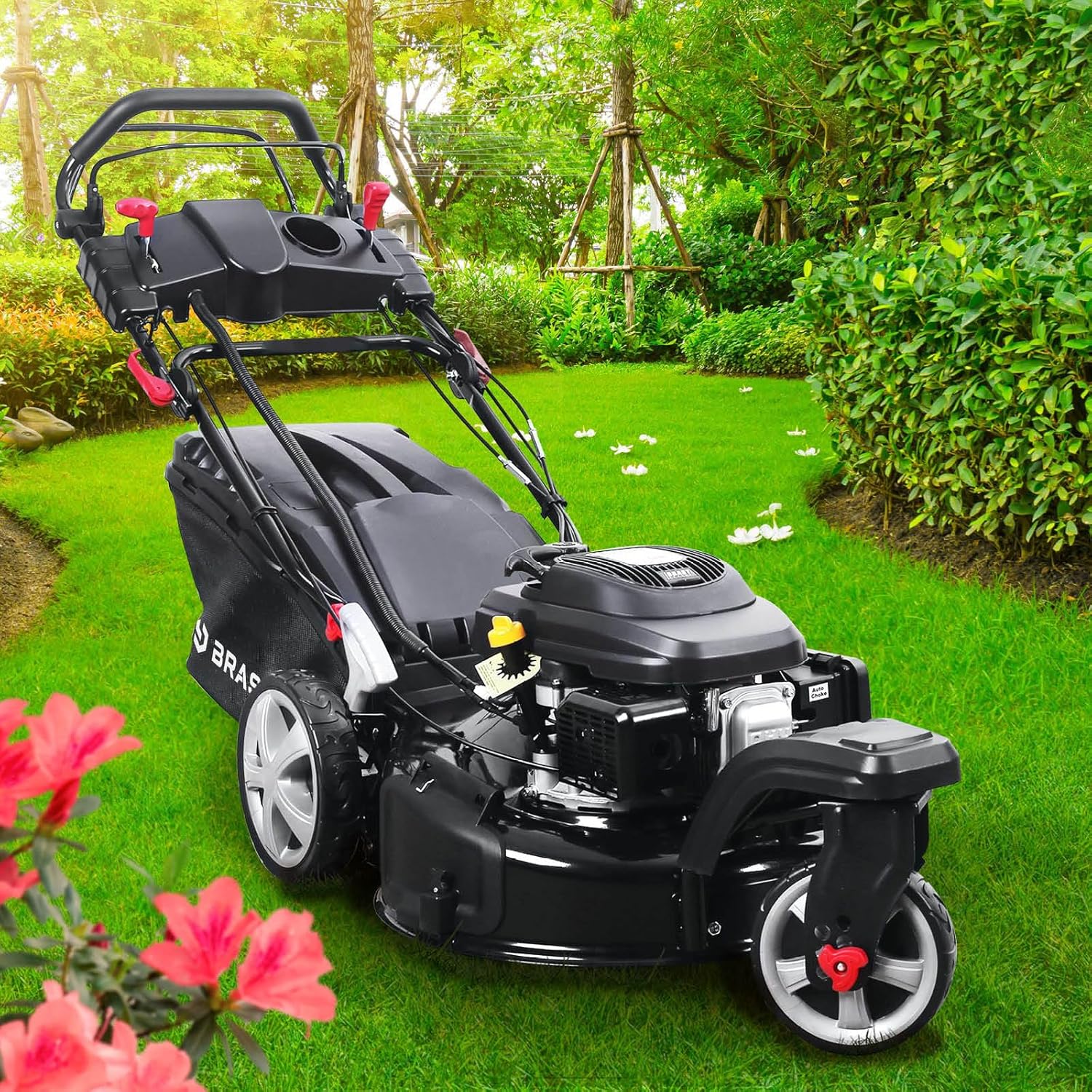 BRAST Benzin Rasenmäher Trike mit Antrieb 5,2kW(7PS) Elektrostart 53cm Schnittbreite viele Modelle TÜV 4 Takt OHV Motor 30-80mm Schnitthöhe 60L Fangkorb Stahlgehäuse ESTART