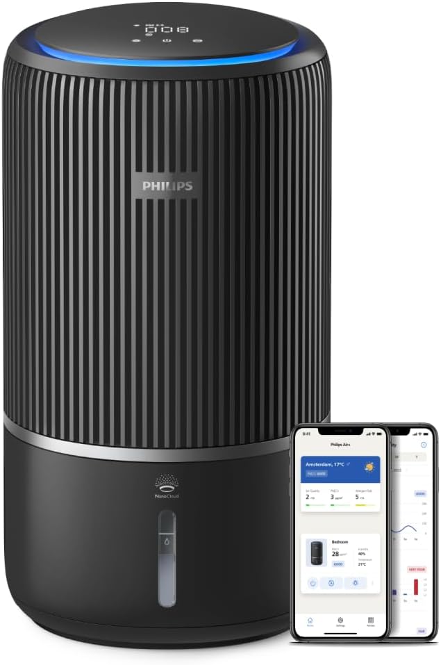 Philips 3400 Serie 2-in-1-Luftreiniger und -Luftbefeuchter, HEPA NanoProtect + Aktivkohlefilter, hygienische Luftbefeuchtung mit 650ml/h, CADR 300m³/h für 78 m² (AC3421/13)