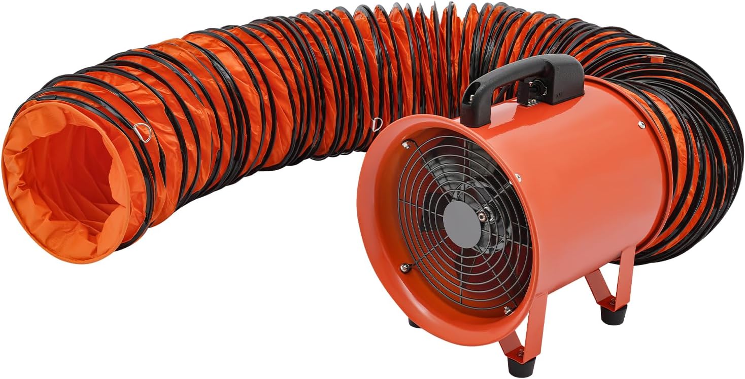 250mm Bauventilator 2580m³/h Industrieventilator Baugebläse mit 10M Schlauch Axialgebläse 2800/3300rpm Baulüfter für Fabriken Keller Stahlwerke Tunnel und Autowerkstätten