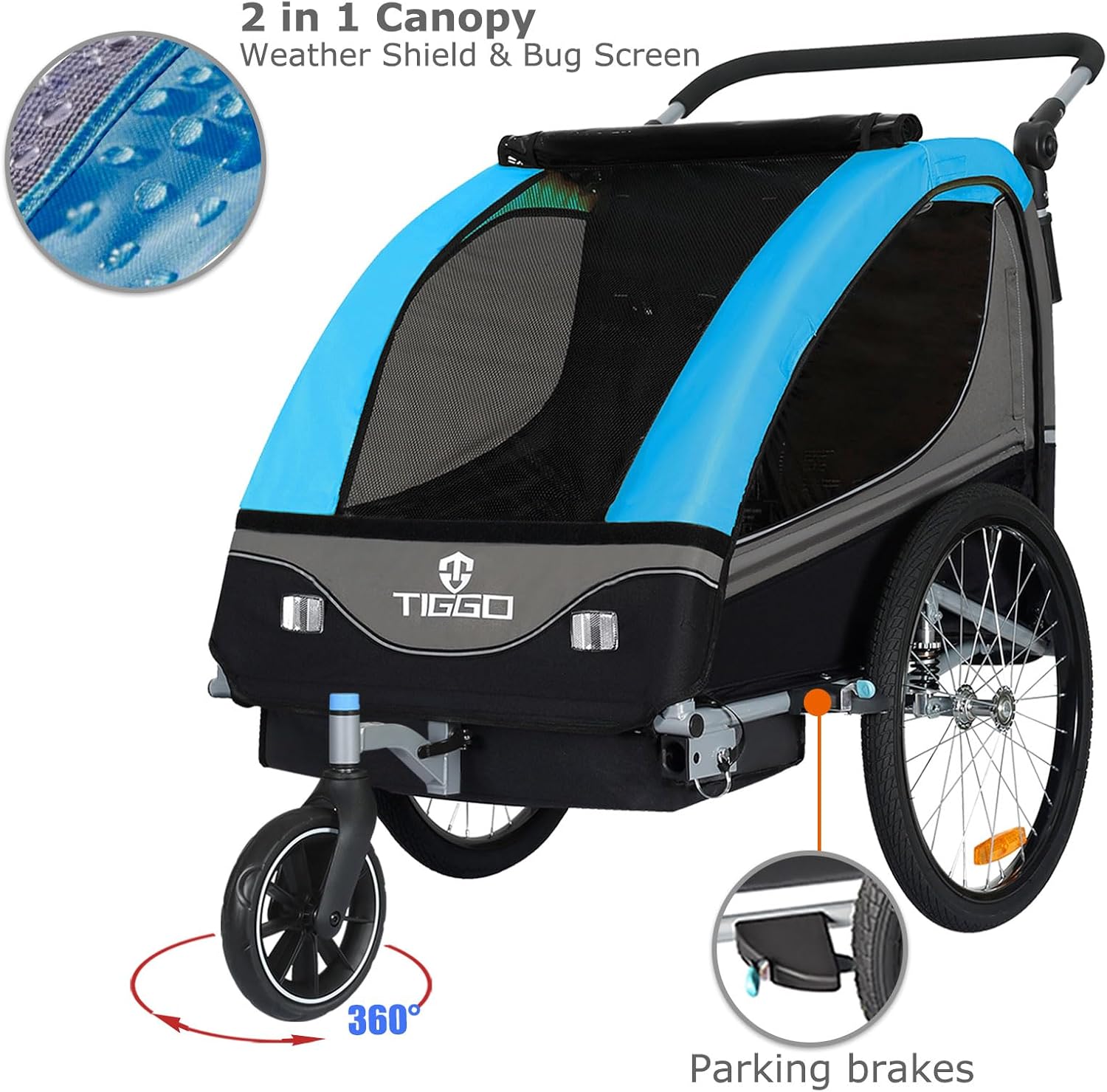 Tiggo S2 Kinderanhänger mit Federung Jogger 2 in 1 Kinder Buggy fahrradanhänger Anhänger 360° Drehbar